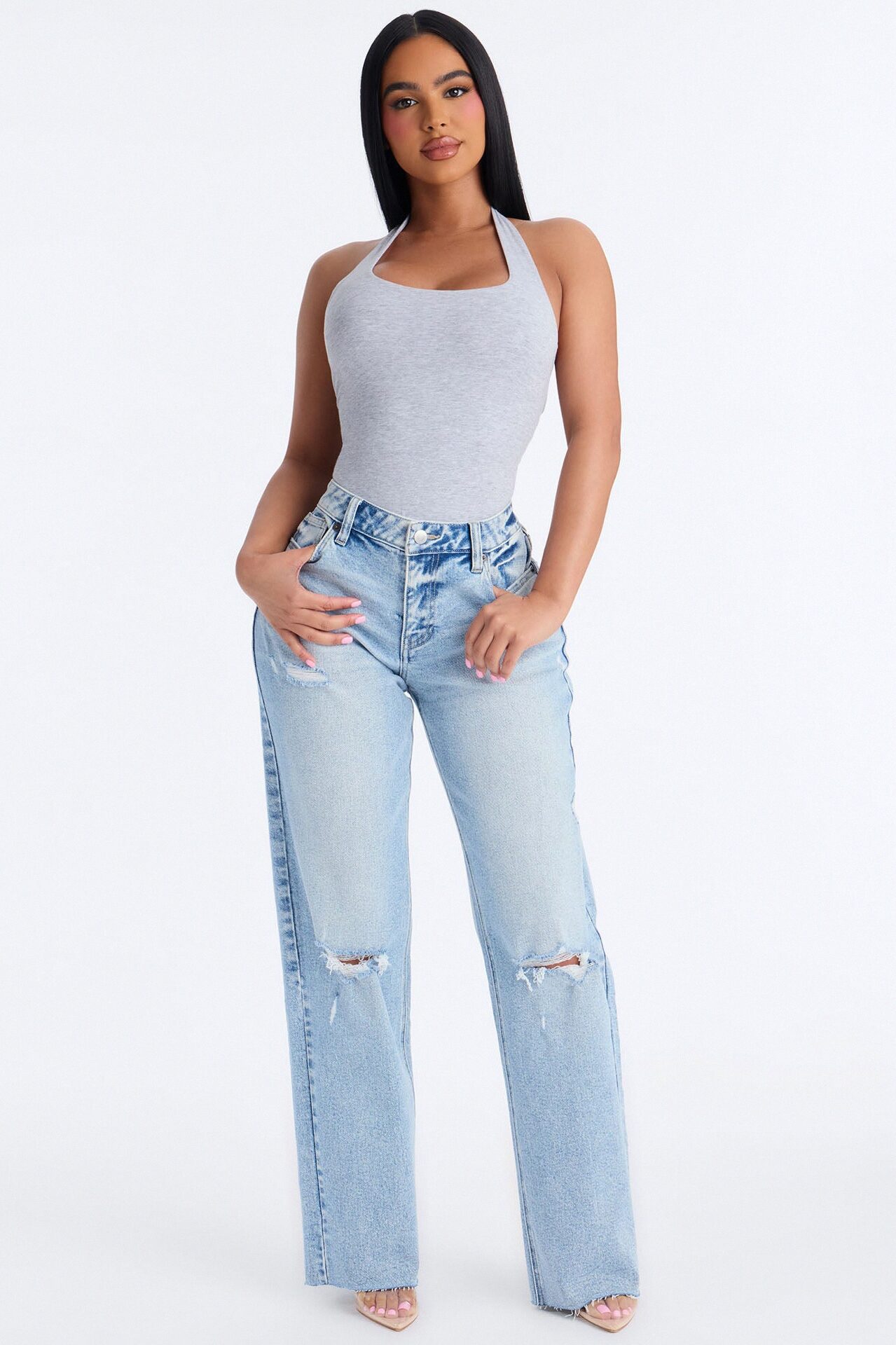 Kayla Double Lined Halter Bodysuit - Heather Grey