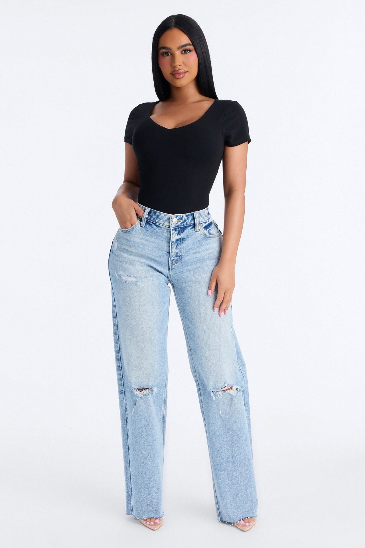 Marion Double Lined V Neck Bodysuit - Black