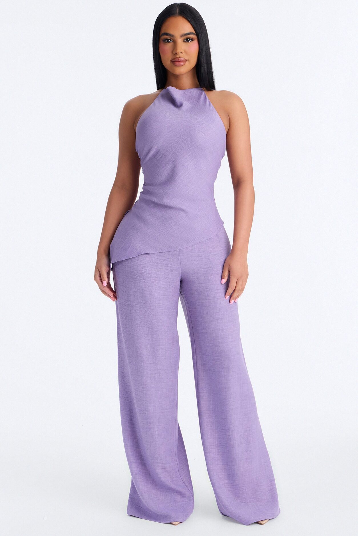 Irene Halter Asymmetrical Pant Set - Purple