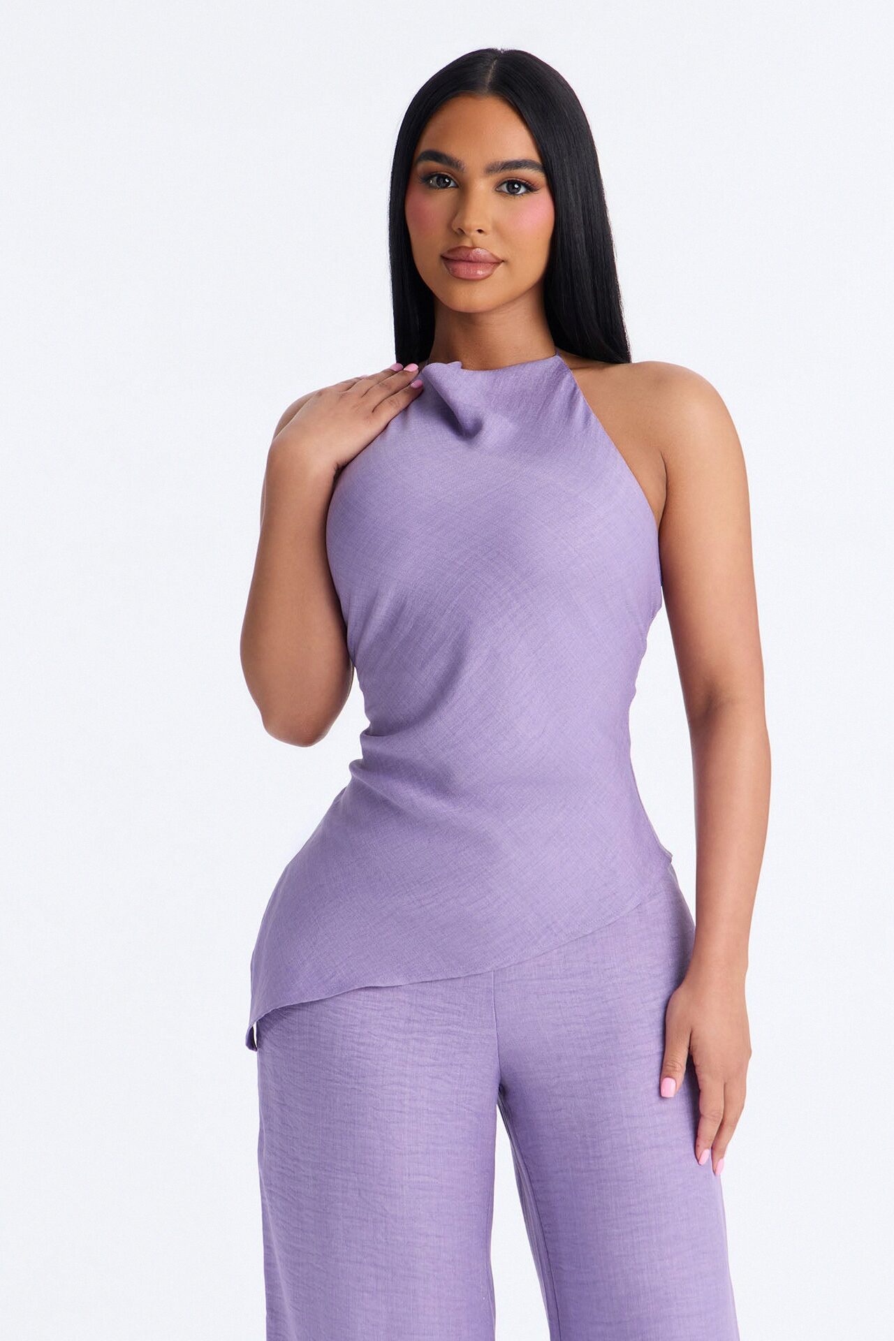 Irene Halter Asymmetrical Pant Set - Purple