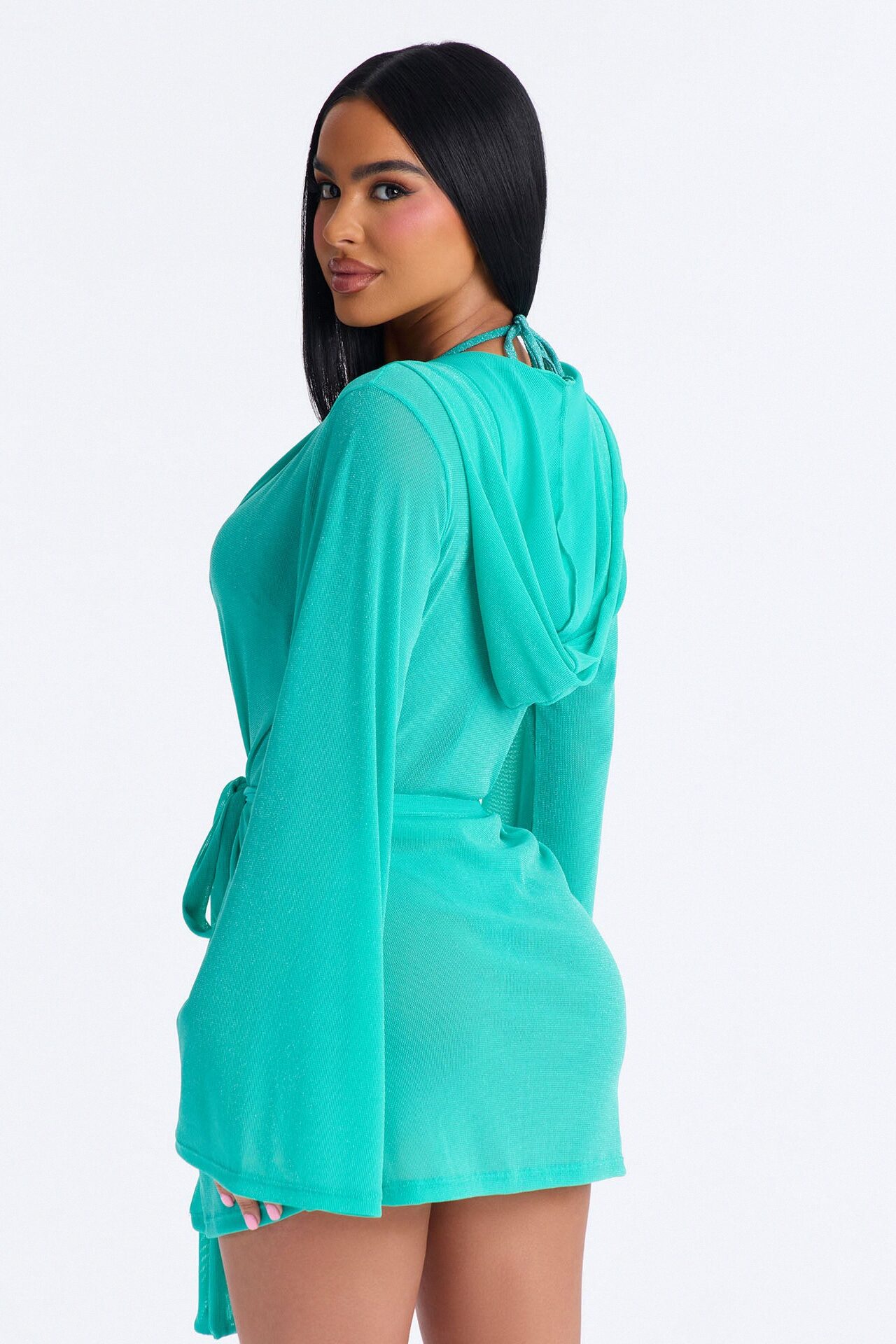 Shining For You Bikini And Robe Coverup Set - Teal
