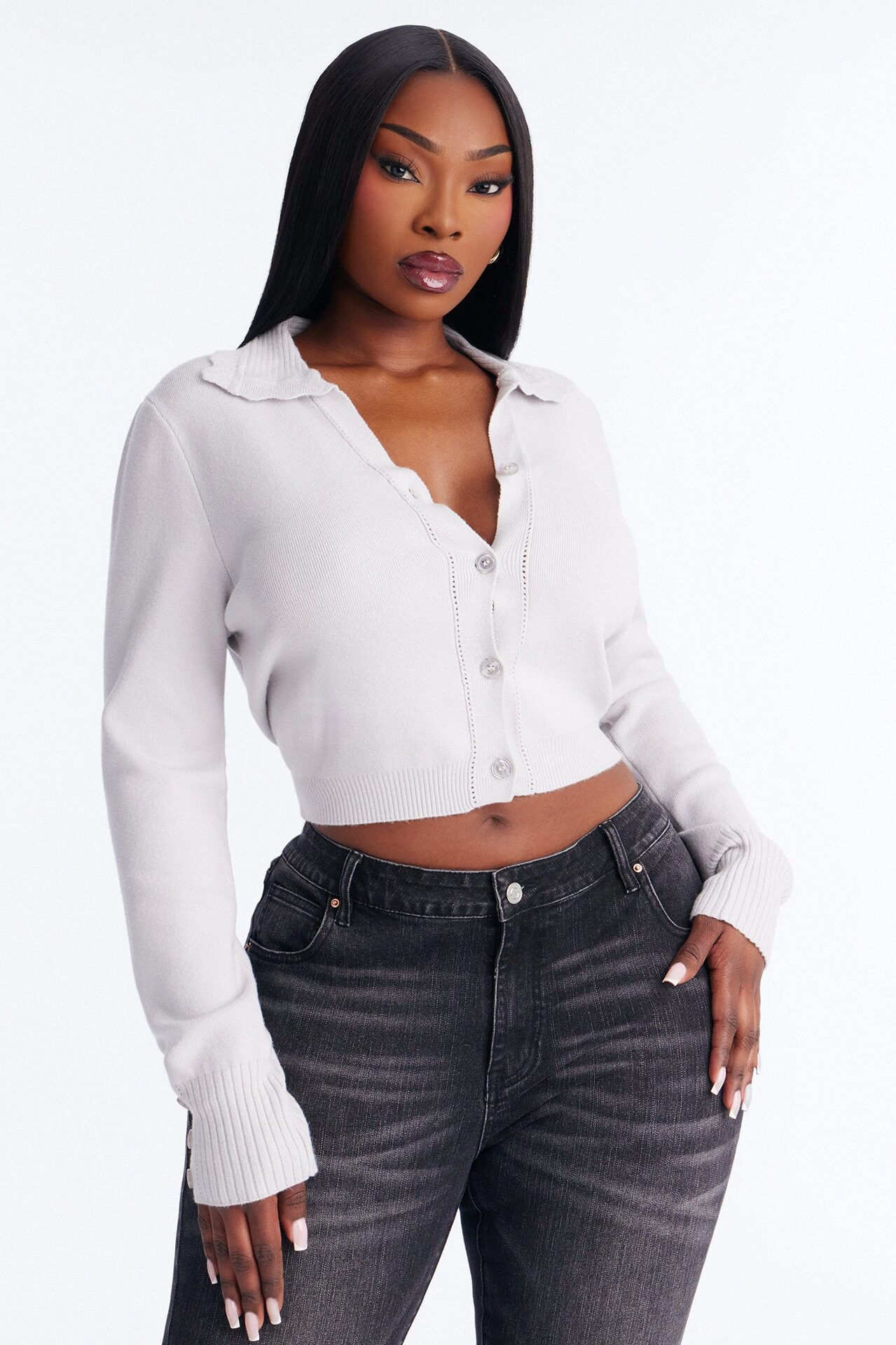 Soft Breeze Cropped Cardigan Top - Grey