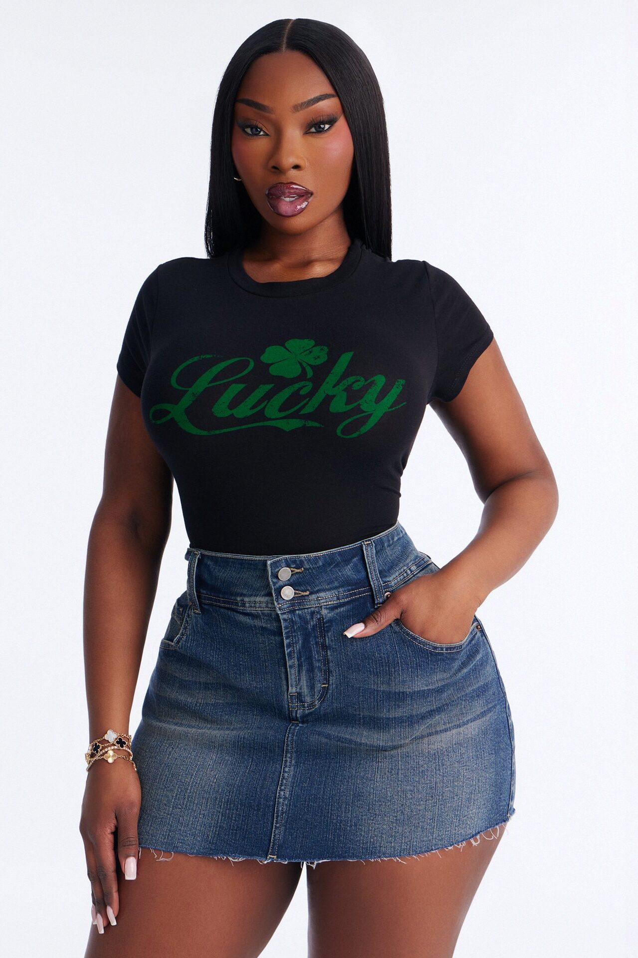 Lucky Girl Baby Tee - Black