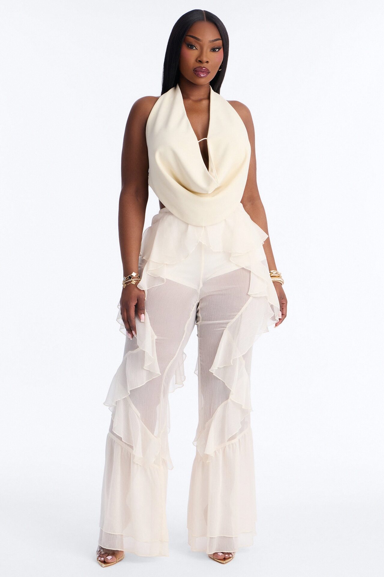 Twisted Rules Ruffle Flare Pant 33″ - Ivory