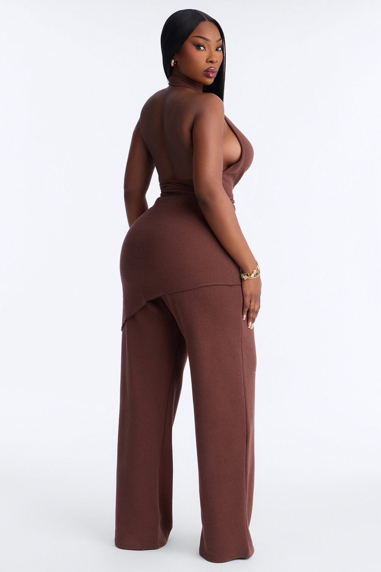 Amaya Asymmetrical Halter Pant Set - Brown