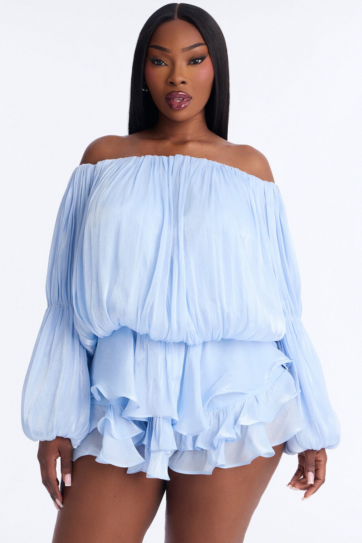 Oralee Off Shoulder Organza Mini Dress - Periwinkle