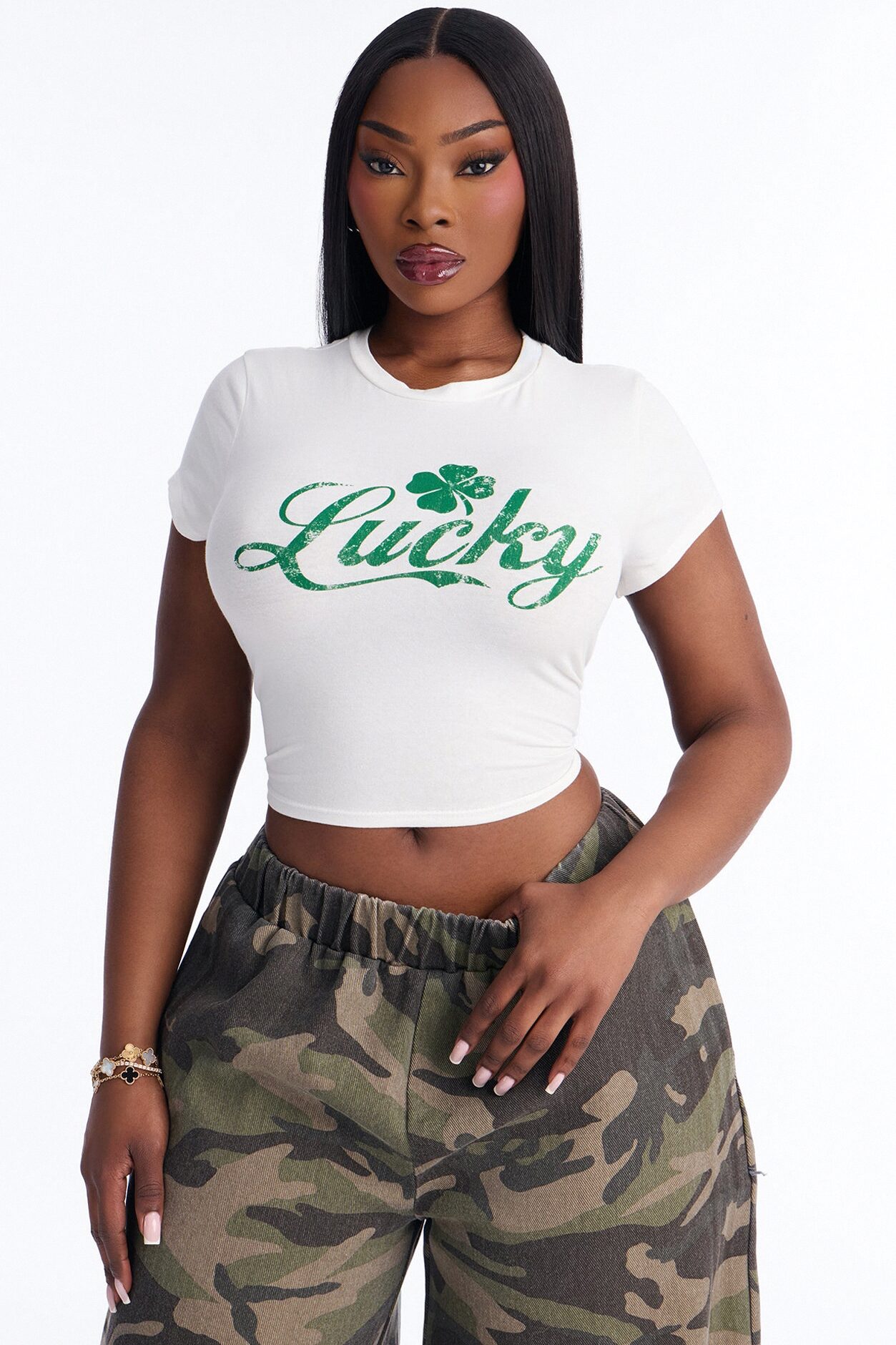 Lucky Girl Baby Tee - White