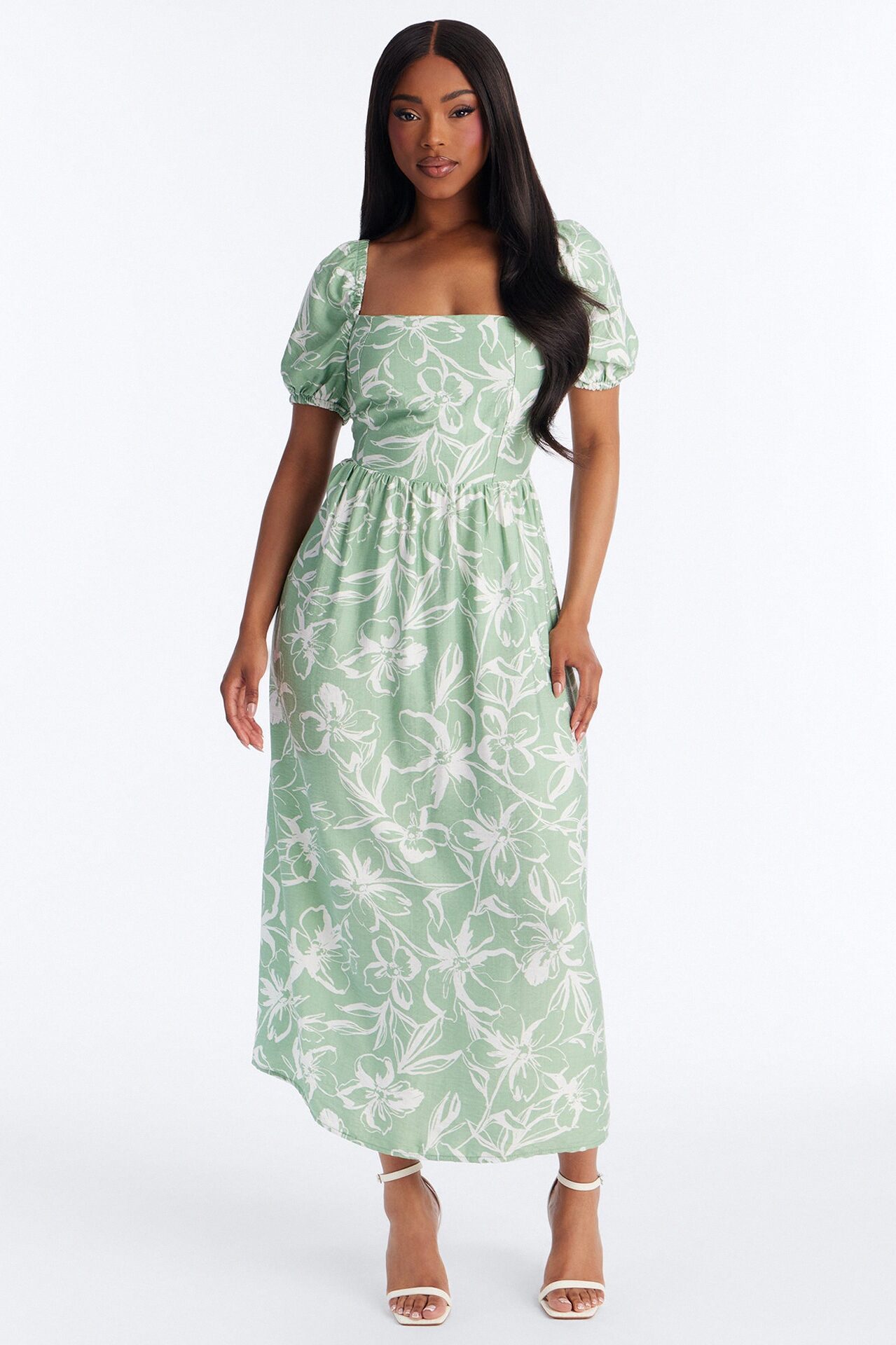 Frankie Floral Midi Dress - Sage/combo