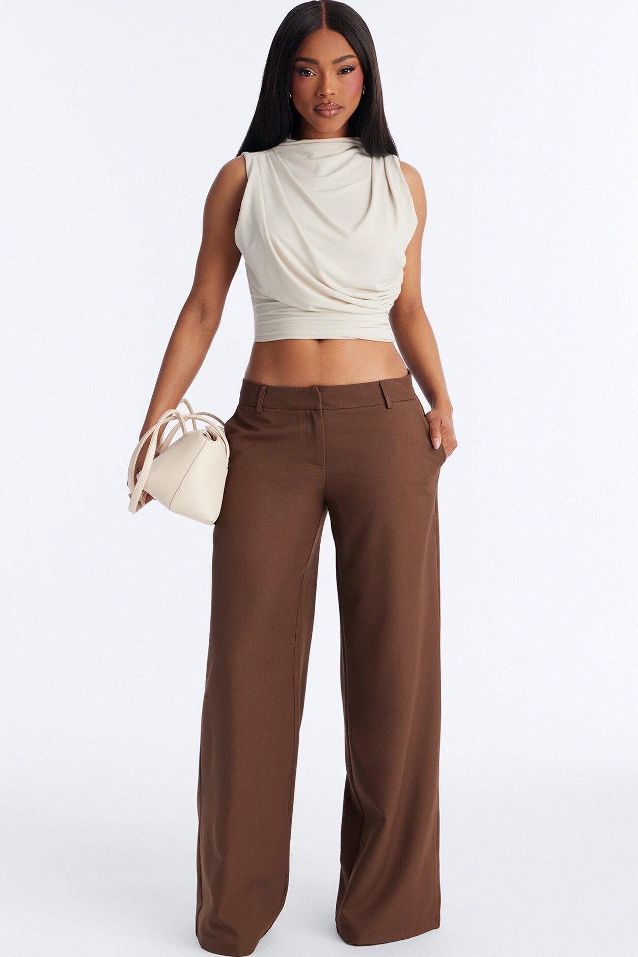 The Perfect Low Rise Wide Leg Trouser Pant 33″ - Chocolate