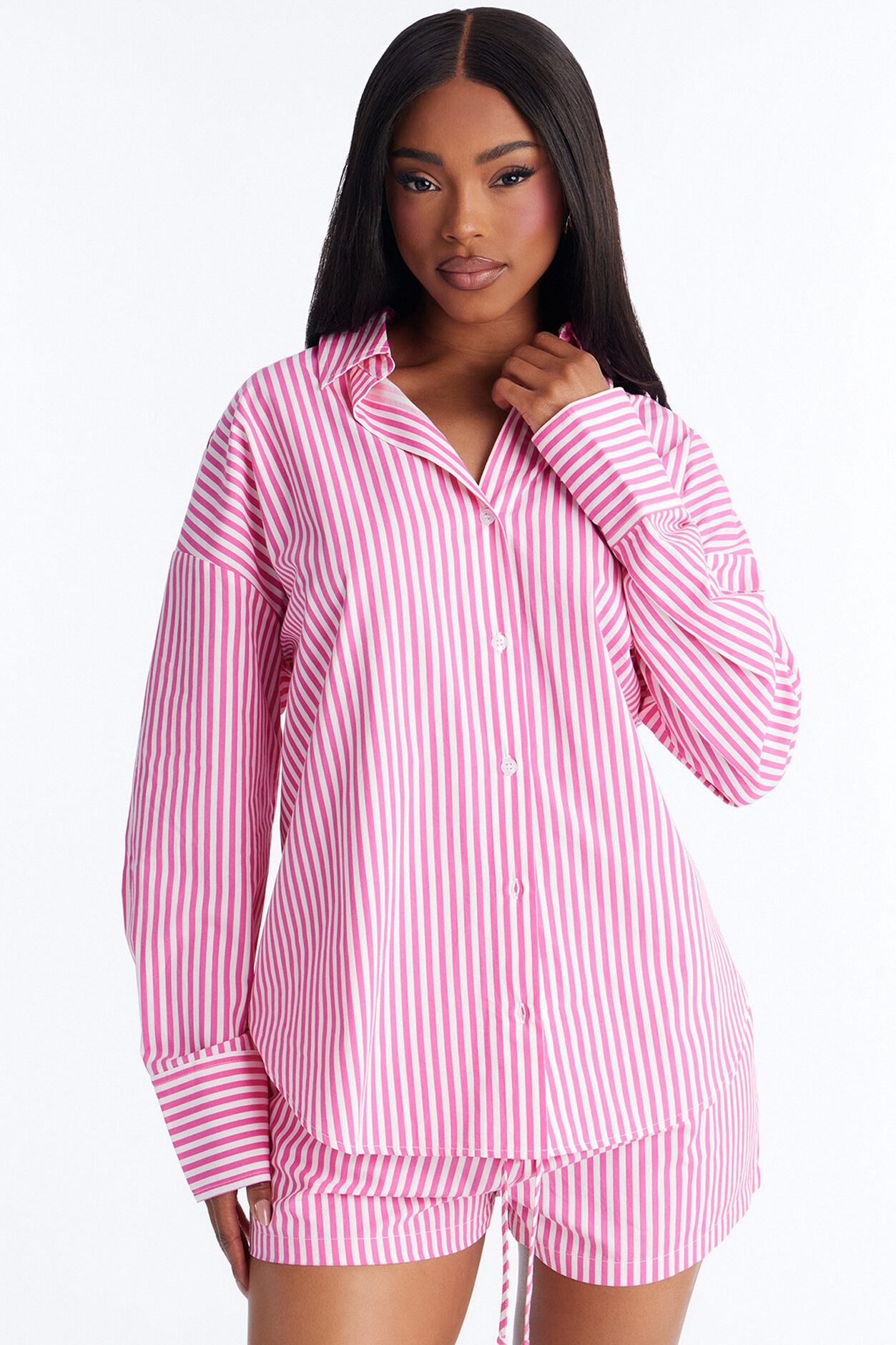 Callie Pinstripe Short Set - Pink