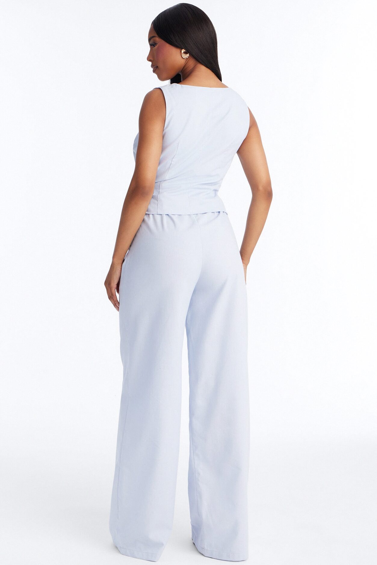 Lizzy Tie Waist Linen Jumpsuit - Light Blue
