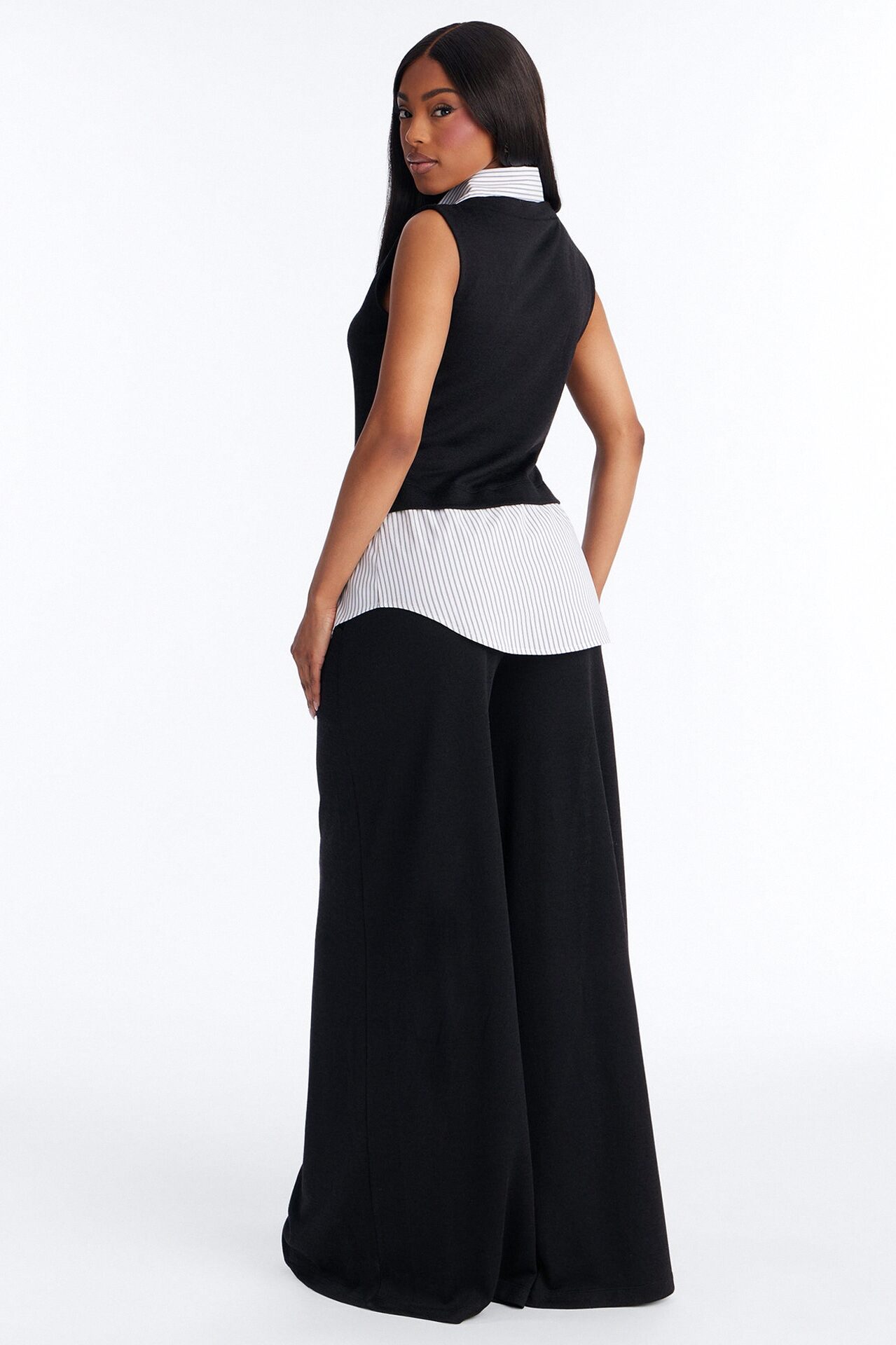 Class Act Sleeveless Pinstripe Pant Set - Black/combo
