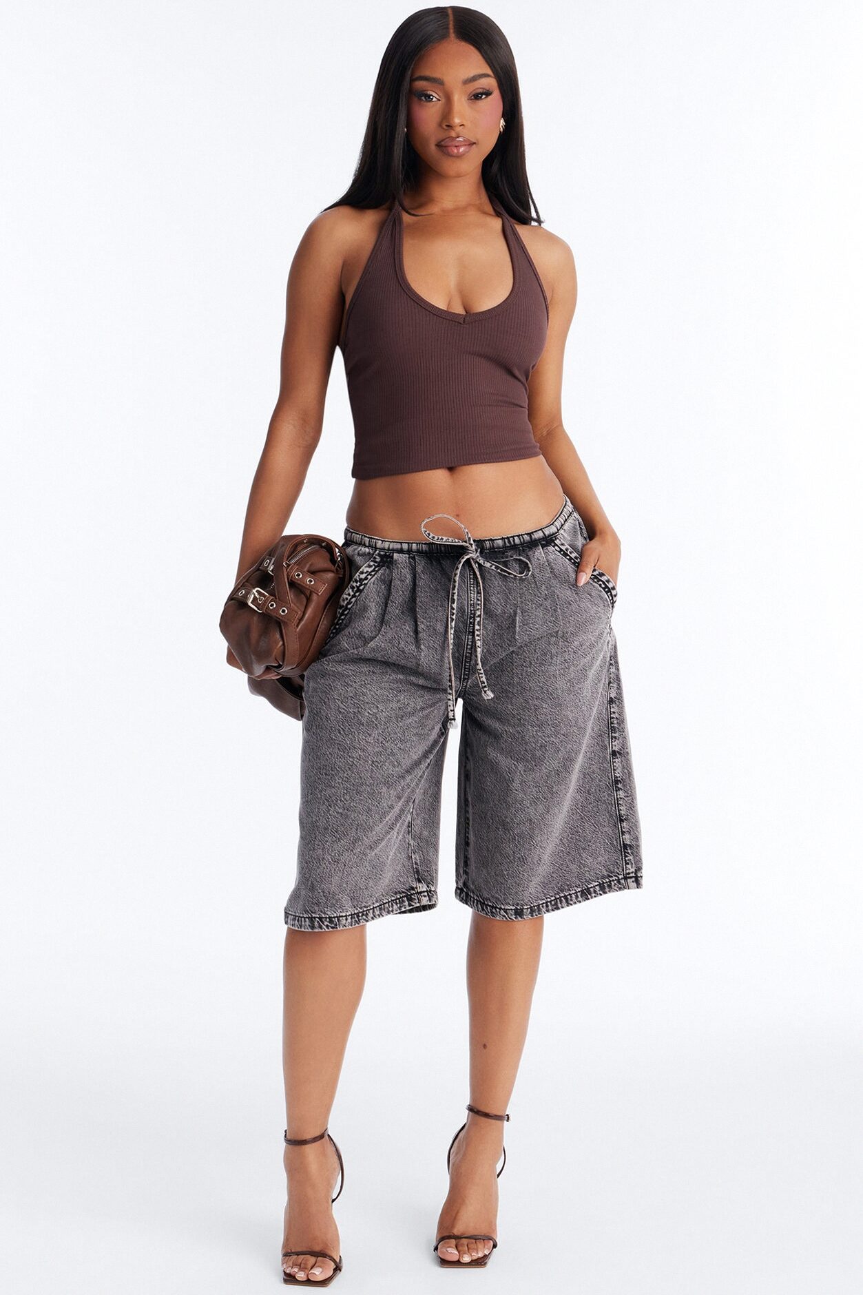 Baeside Tie Waist Denim Jorts - Black Wash