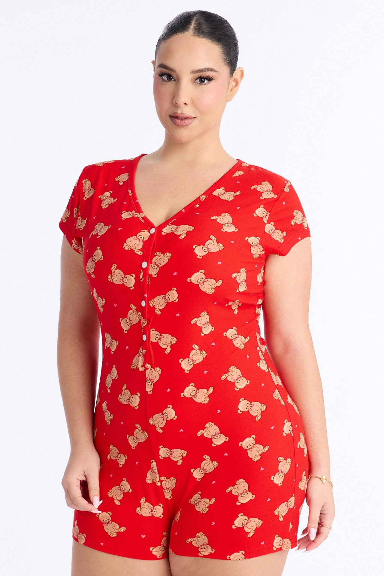 Cutie Bear PJ Romper Onesie - Red