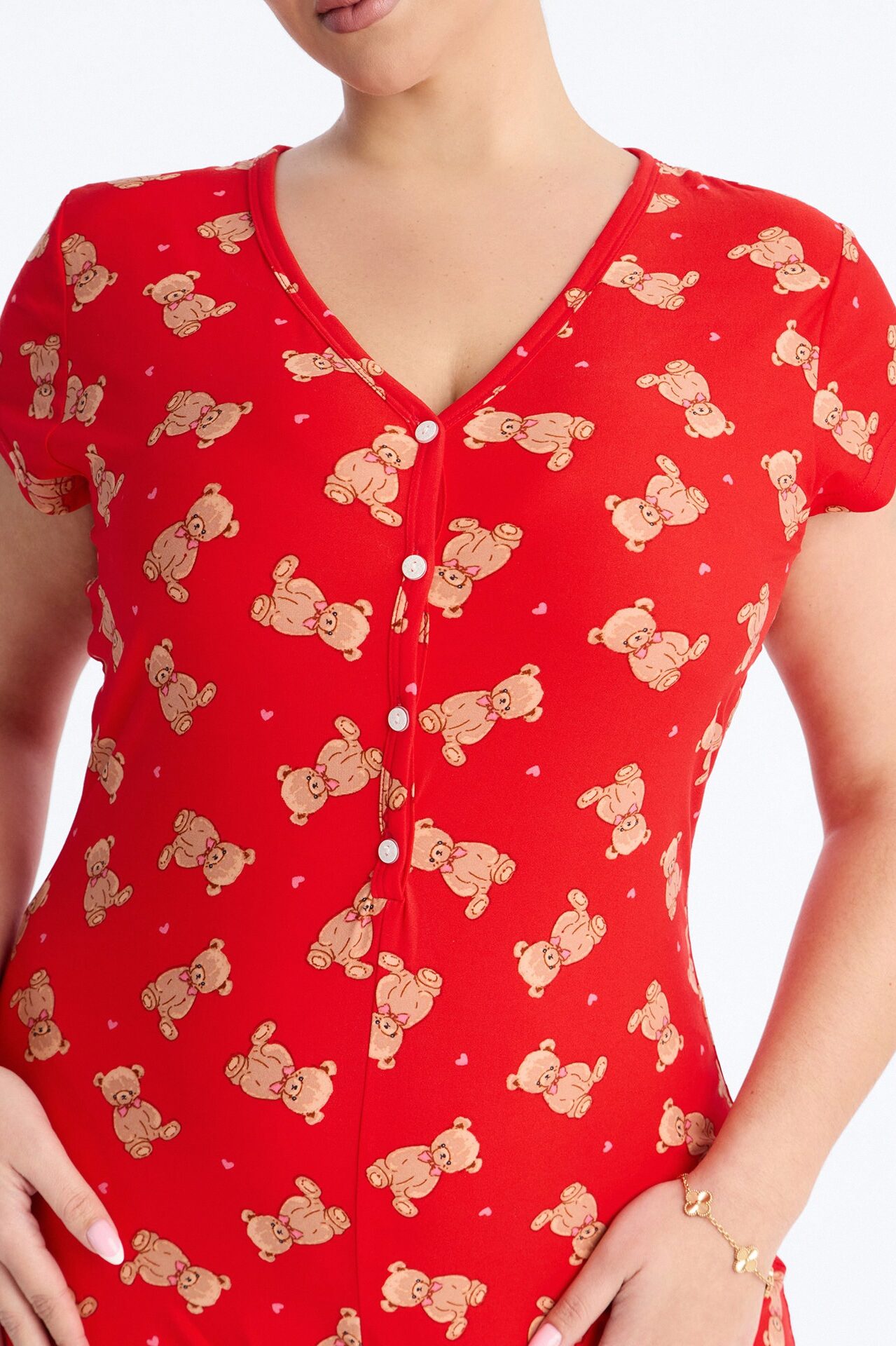 Cutie Bear PJ Romper Onesie - Red