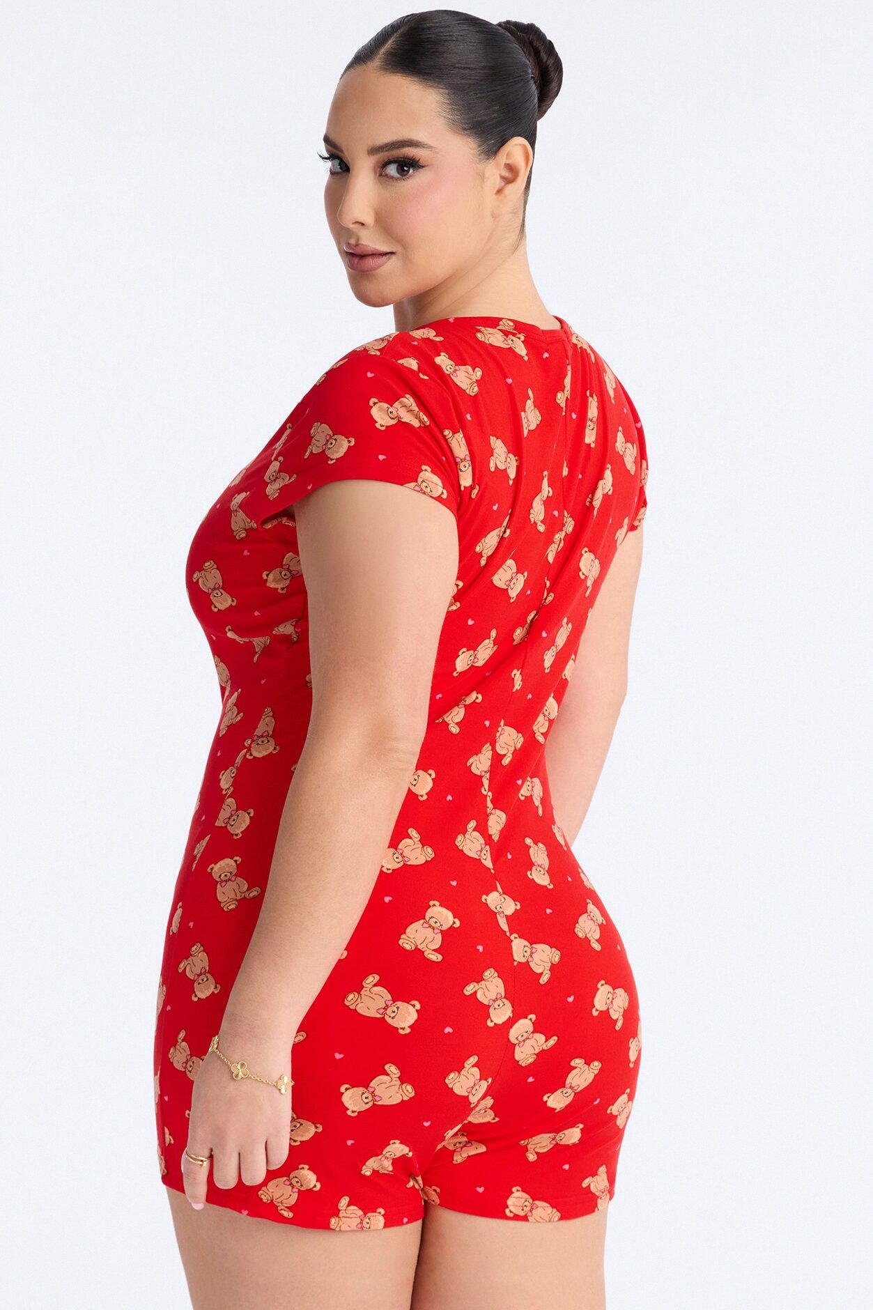 Cutie Bear PJ Romper Onesie - Red