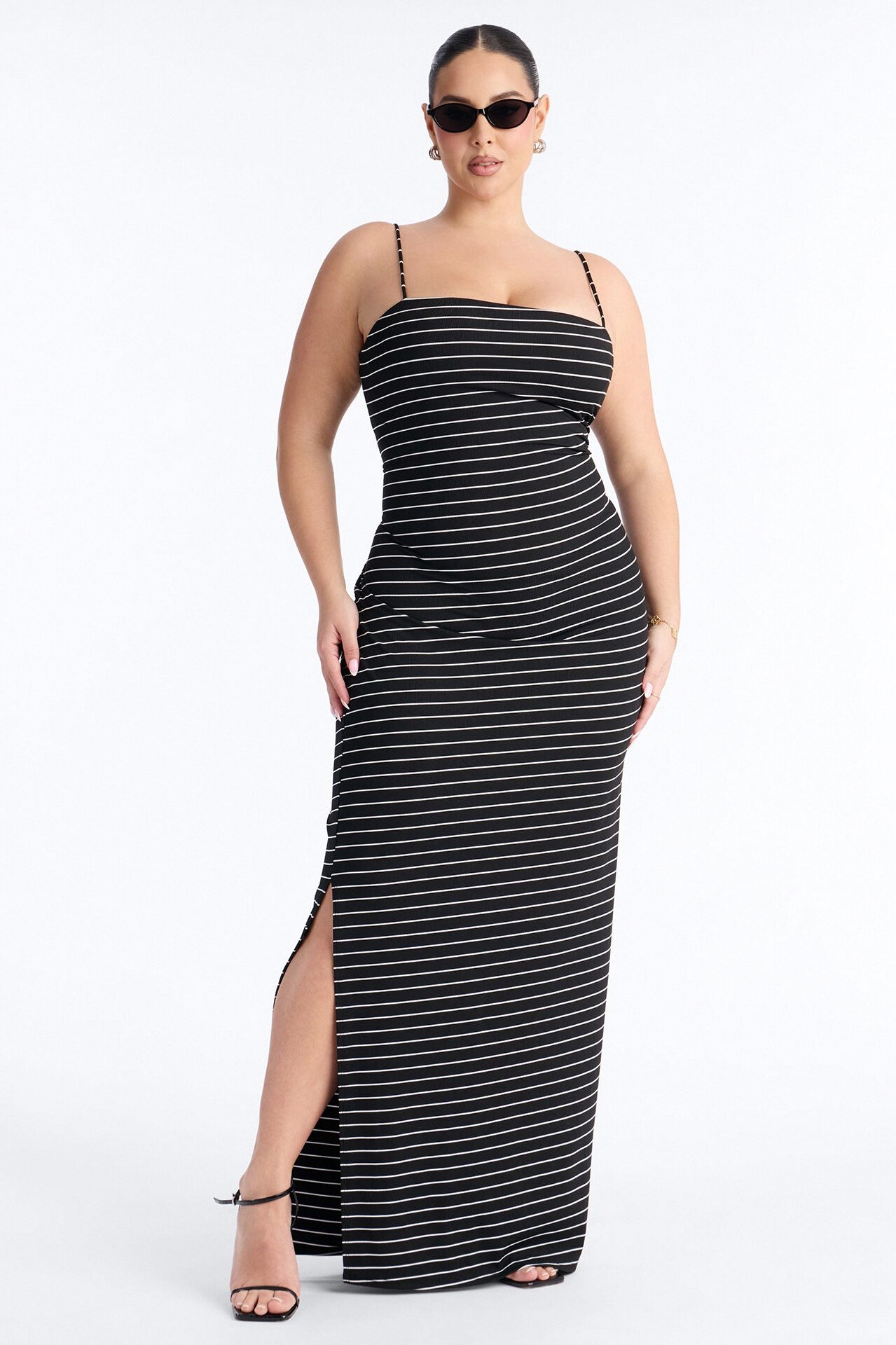 Thea Striped Twist Back Ribbed Maxi Dress - Black/White