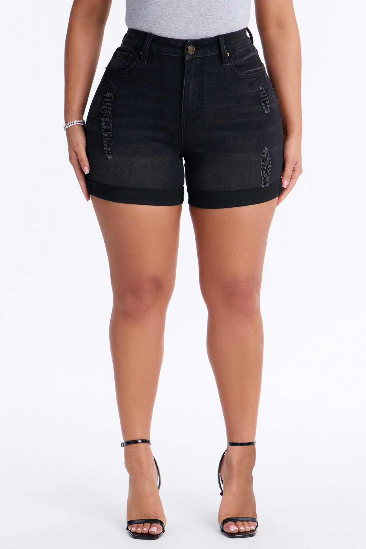 Heaven Sent Cuffed Denim Mom Shorts - Black Wash