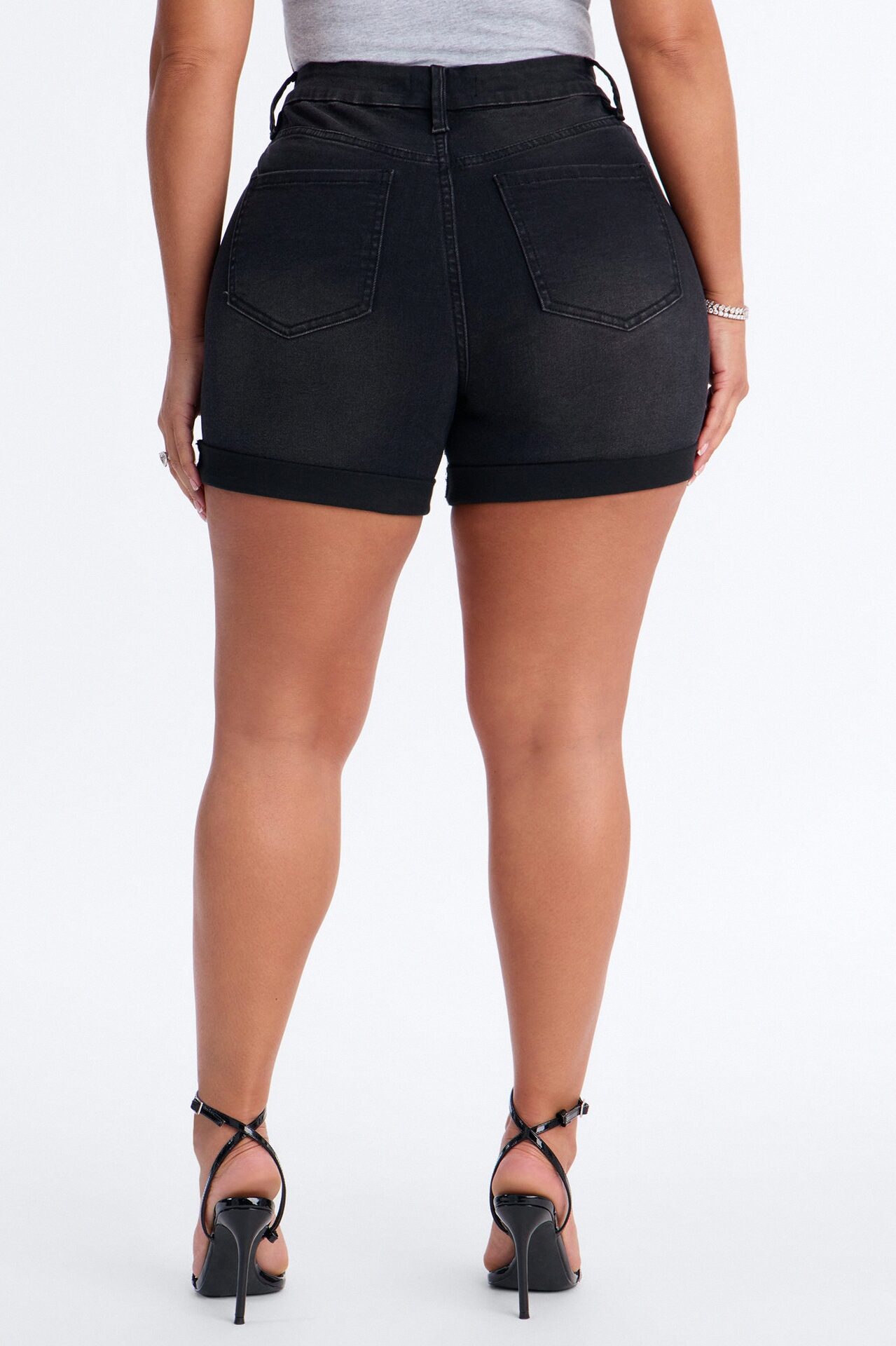 Heaven Sent Cuffed Denim Mom Shorts - Black Wash