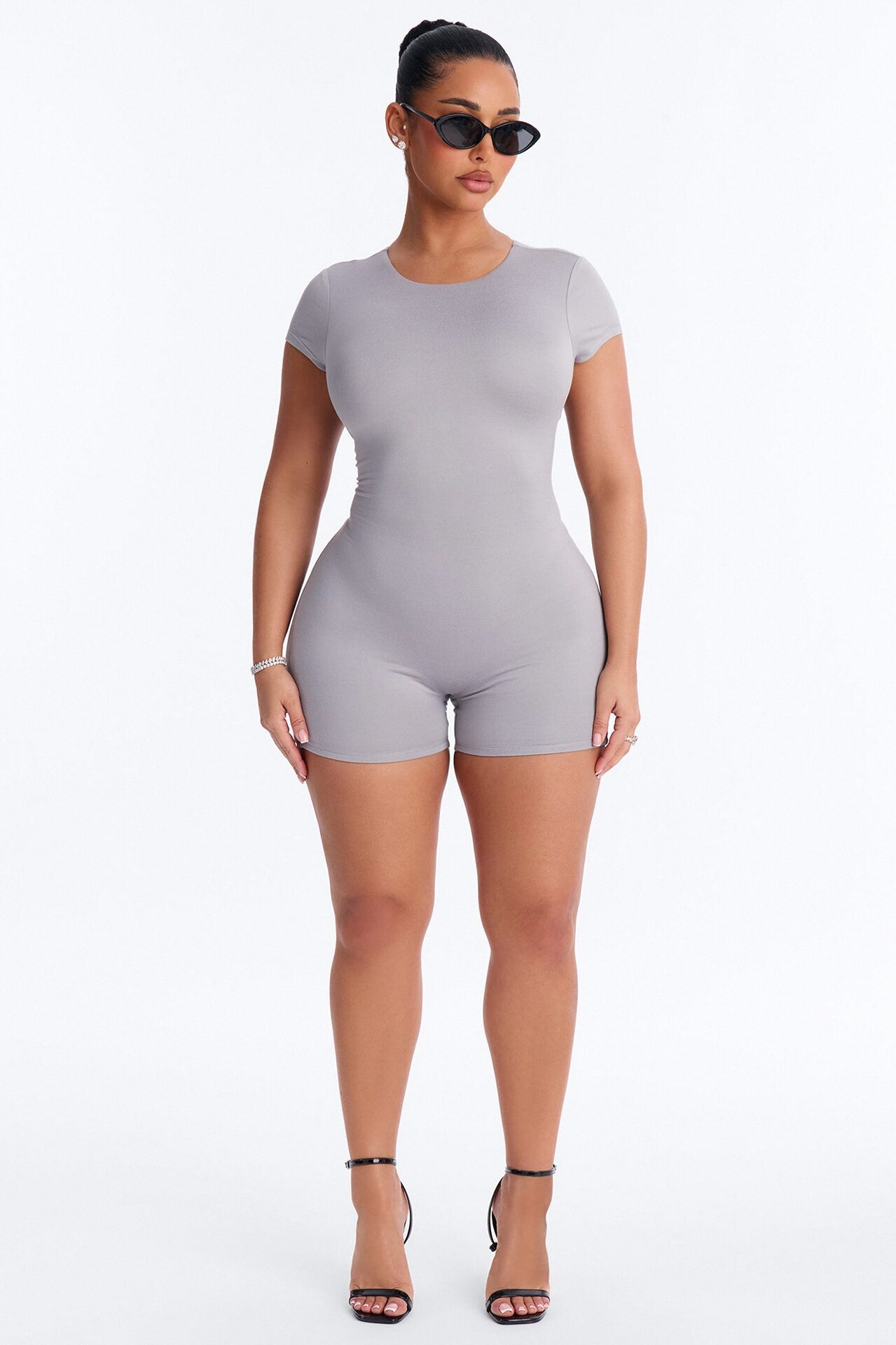 Tight Agenda Biker Short Romper - Grey