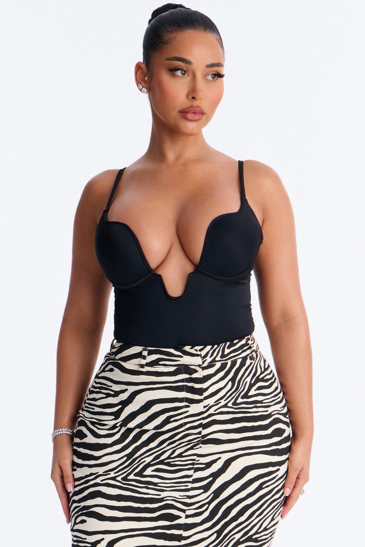 In Your Dreams Deep V Neck Padded Bodysuit - Black