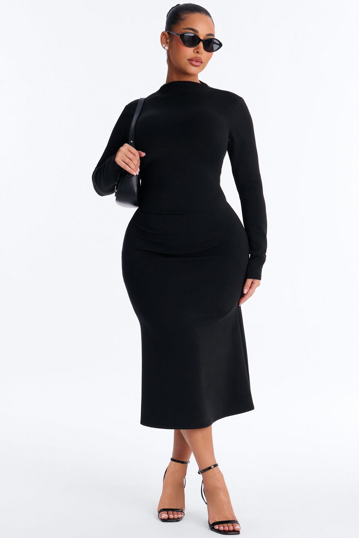 Theresa Long Sleeve Midi Dress - Black