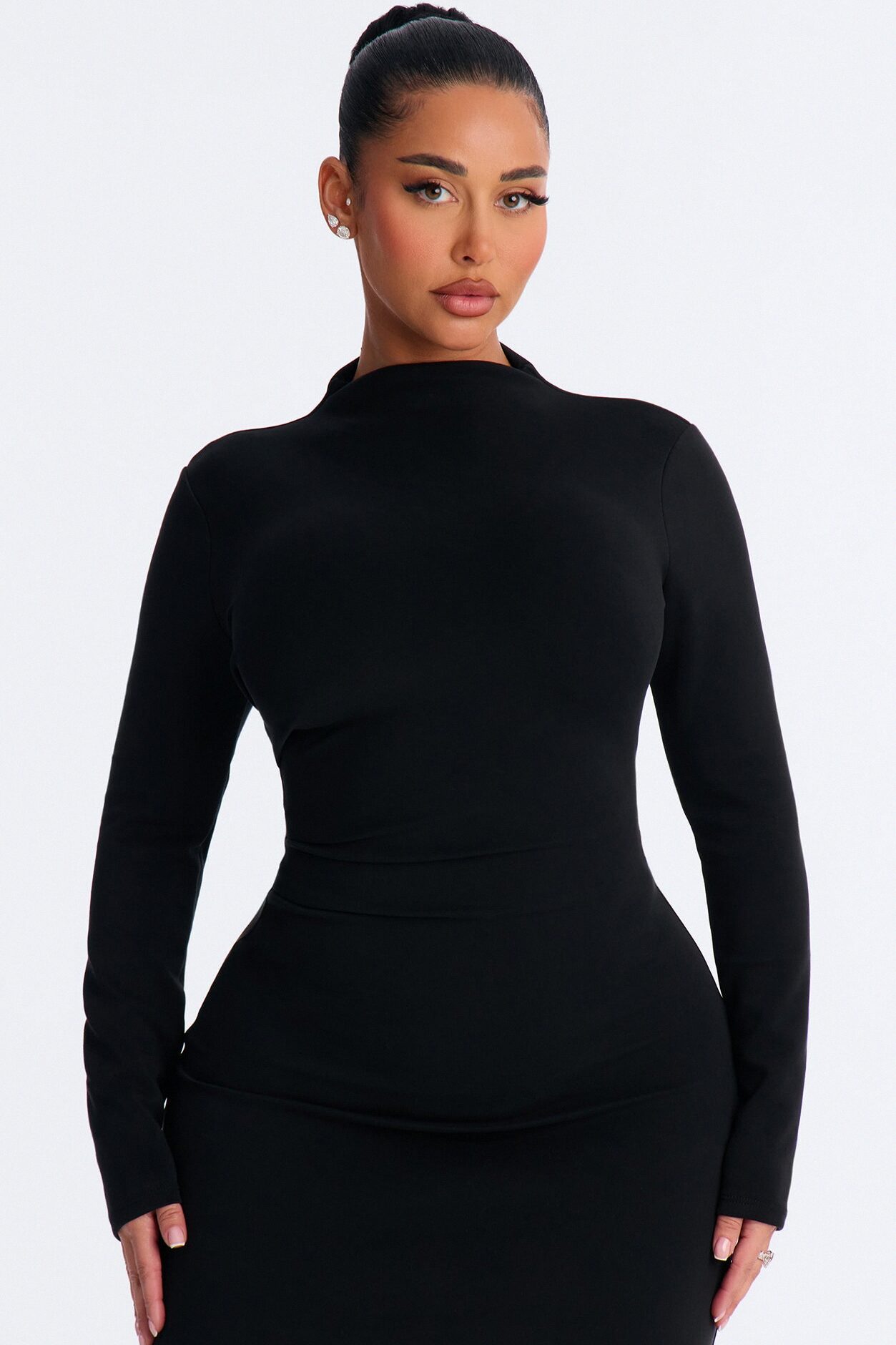 Theresa Long Sleeve Midi Dress - Black
