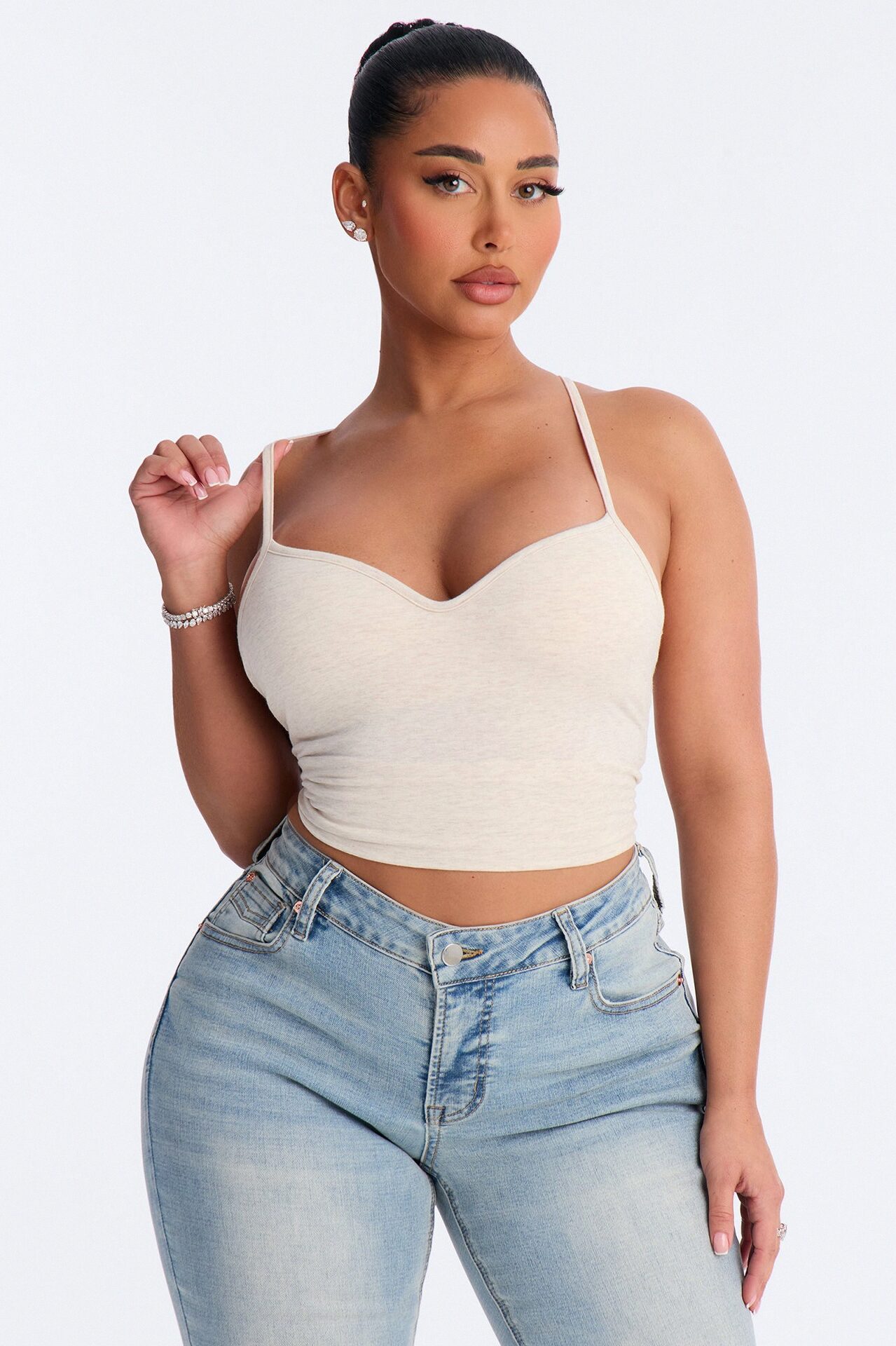 Mia Padded Sweetheart Neck Cami - Oatmeal