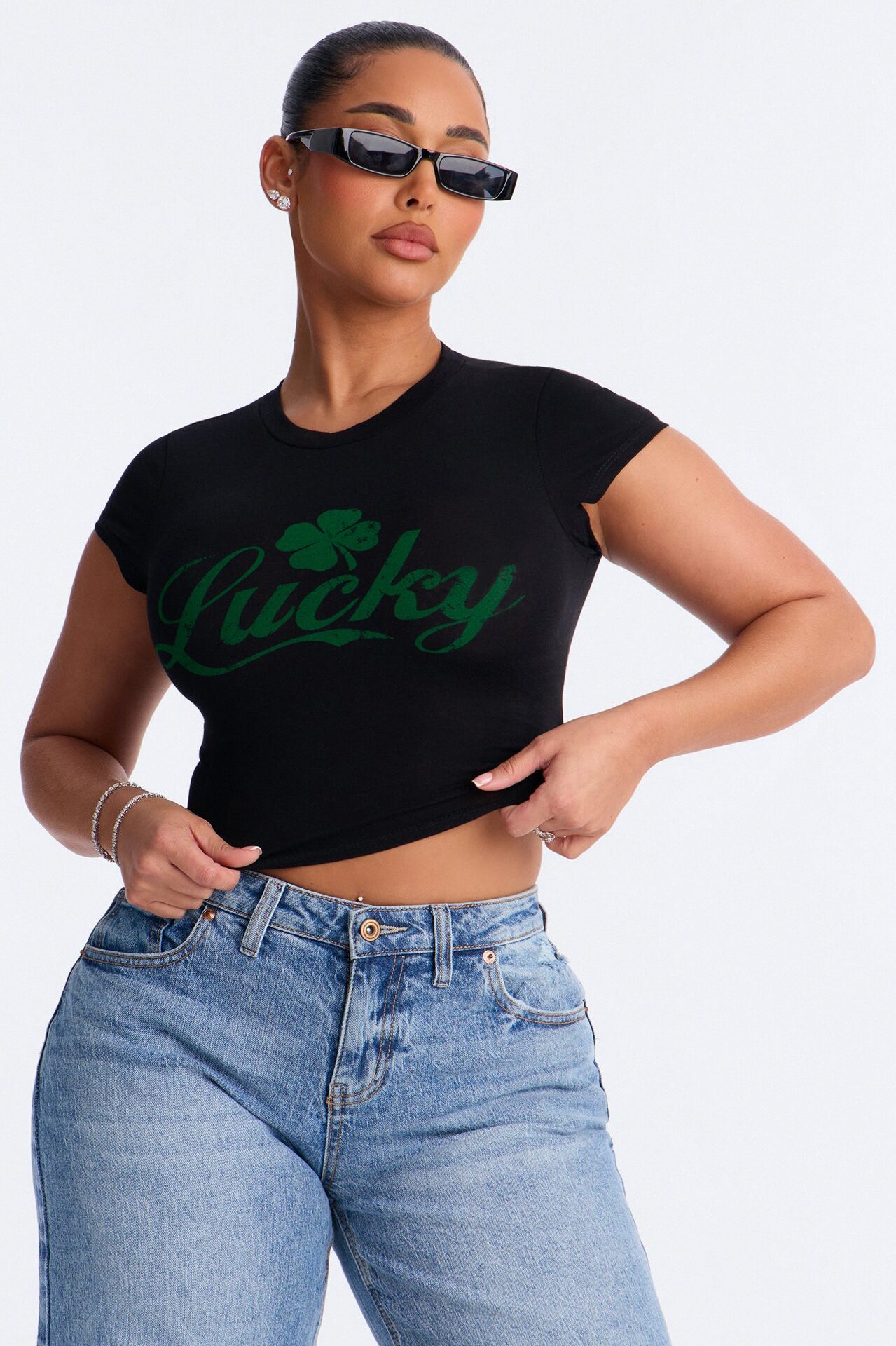 Lucky Girl Baby Tee - Black