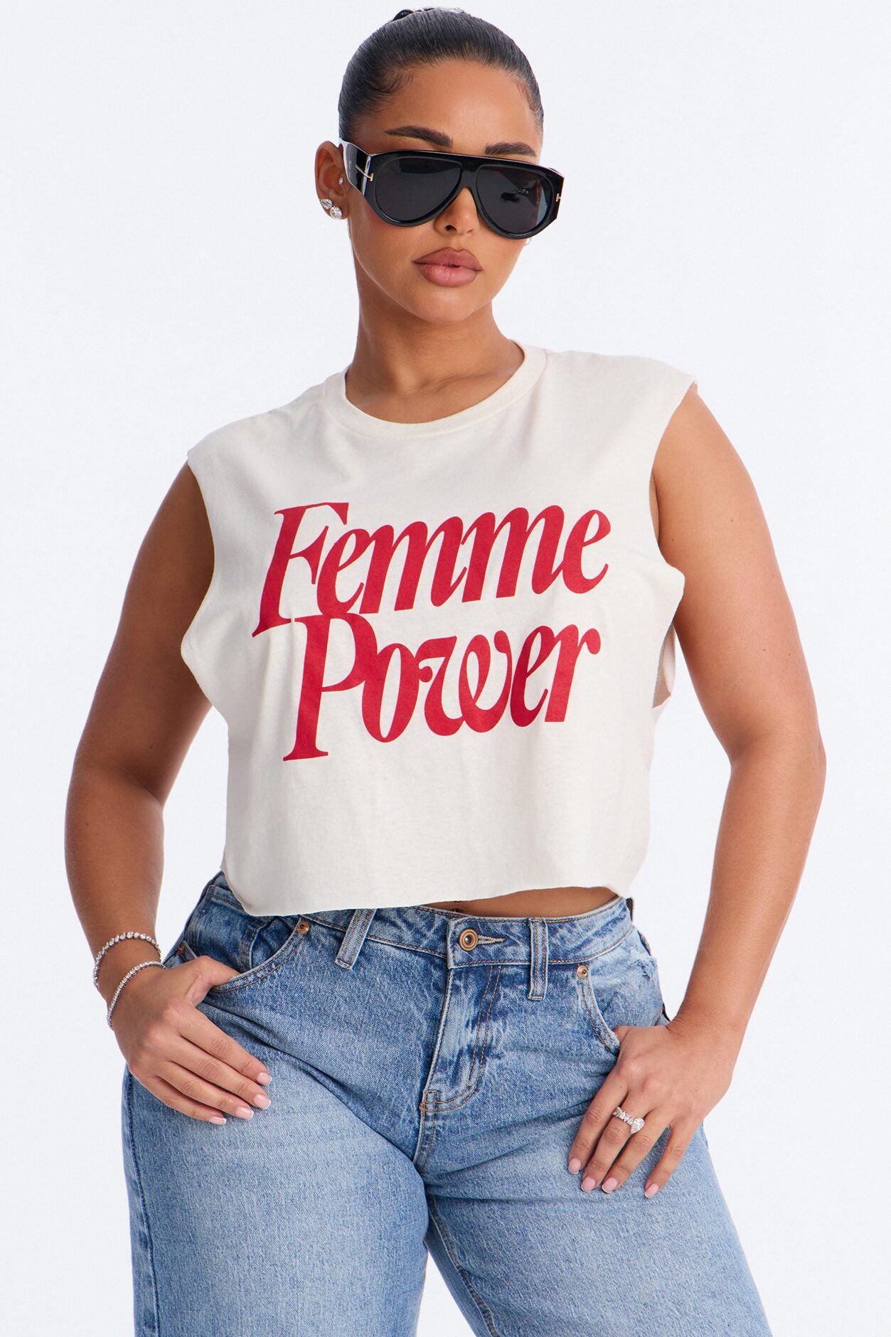 Femme Power Cropped Muscle Tank - Cream