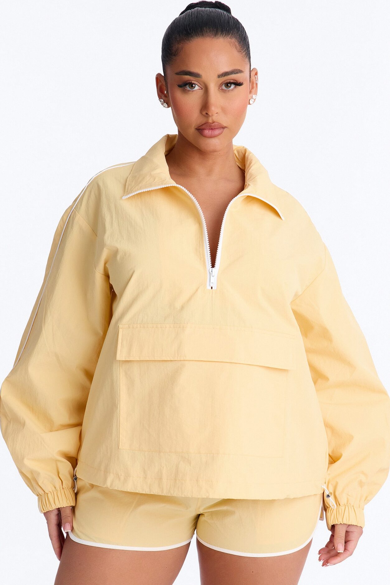 Victory Lap Windbreaker Funnel Neck Half Zip Jacket - Yellow