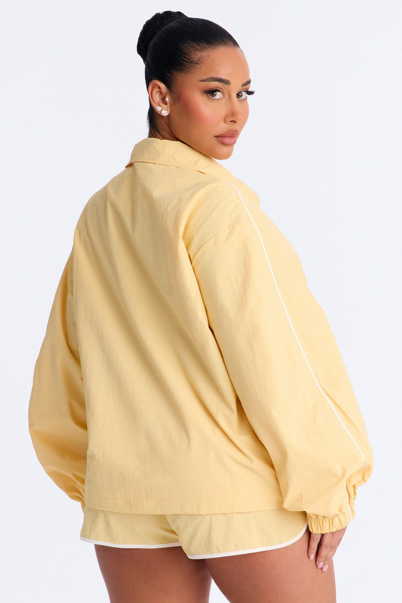 Victory Lap Windbreaker Funnel Neck Half Zip Jacket - Yellow