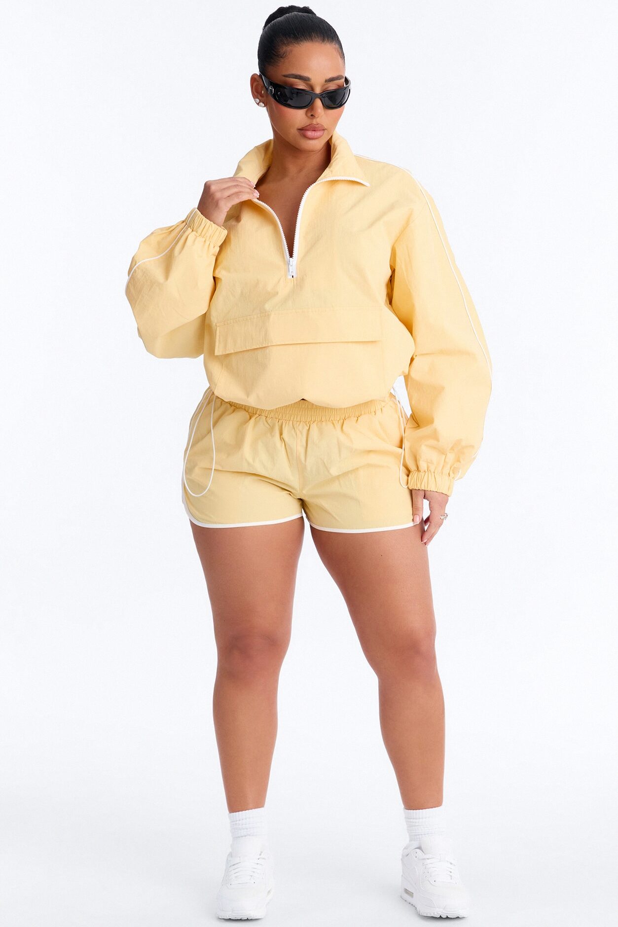 Victory Lap Windbreaker Funnel Neck Half Zip Jacket - Yellow