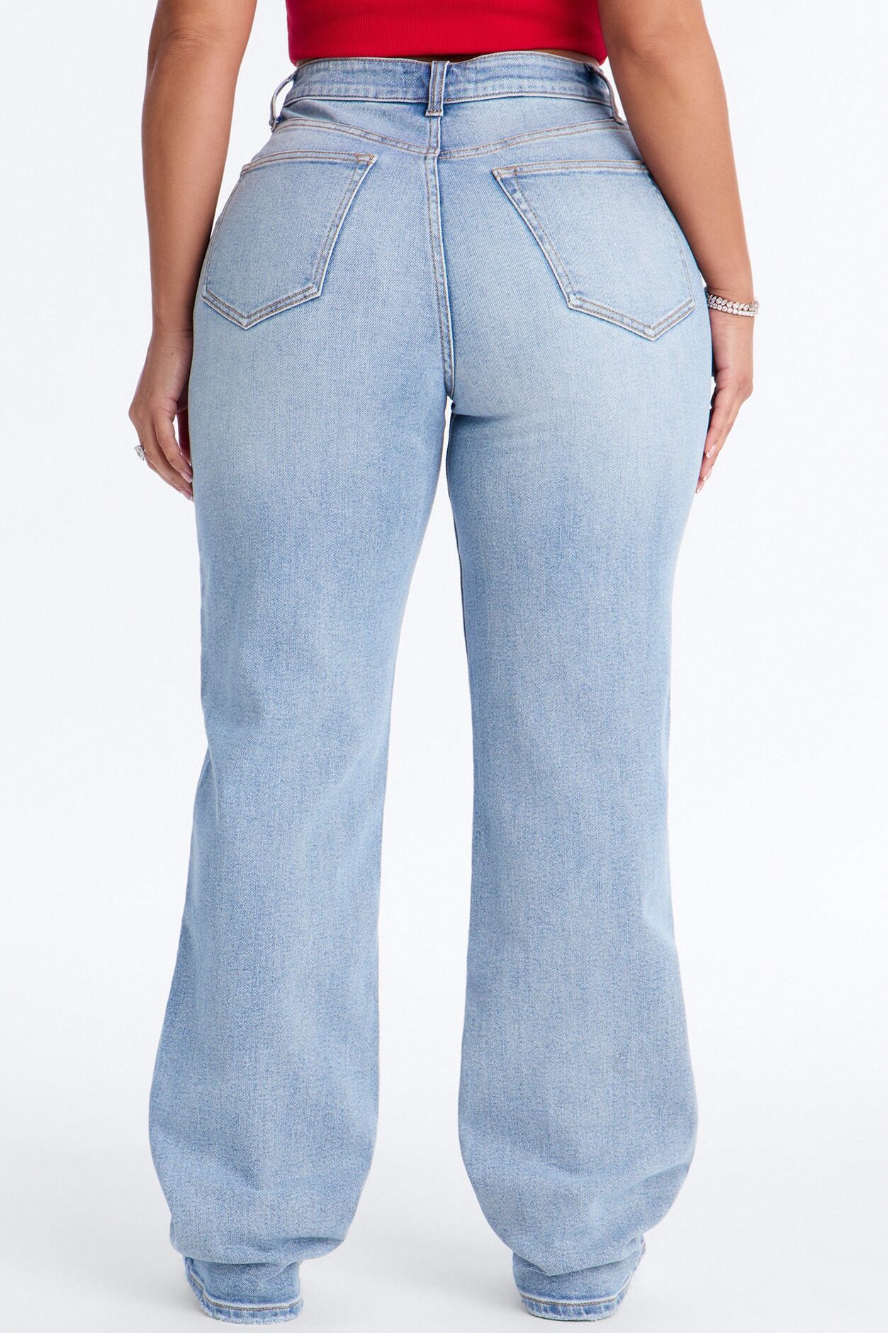 Tried And True Stretch Crossover Straight Leg Dad Jeans - Light Wash