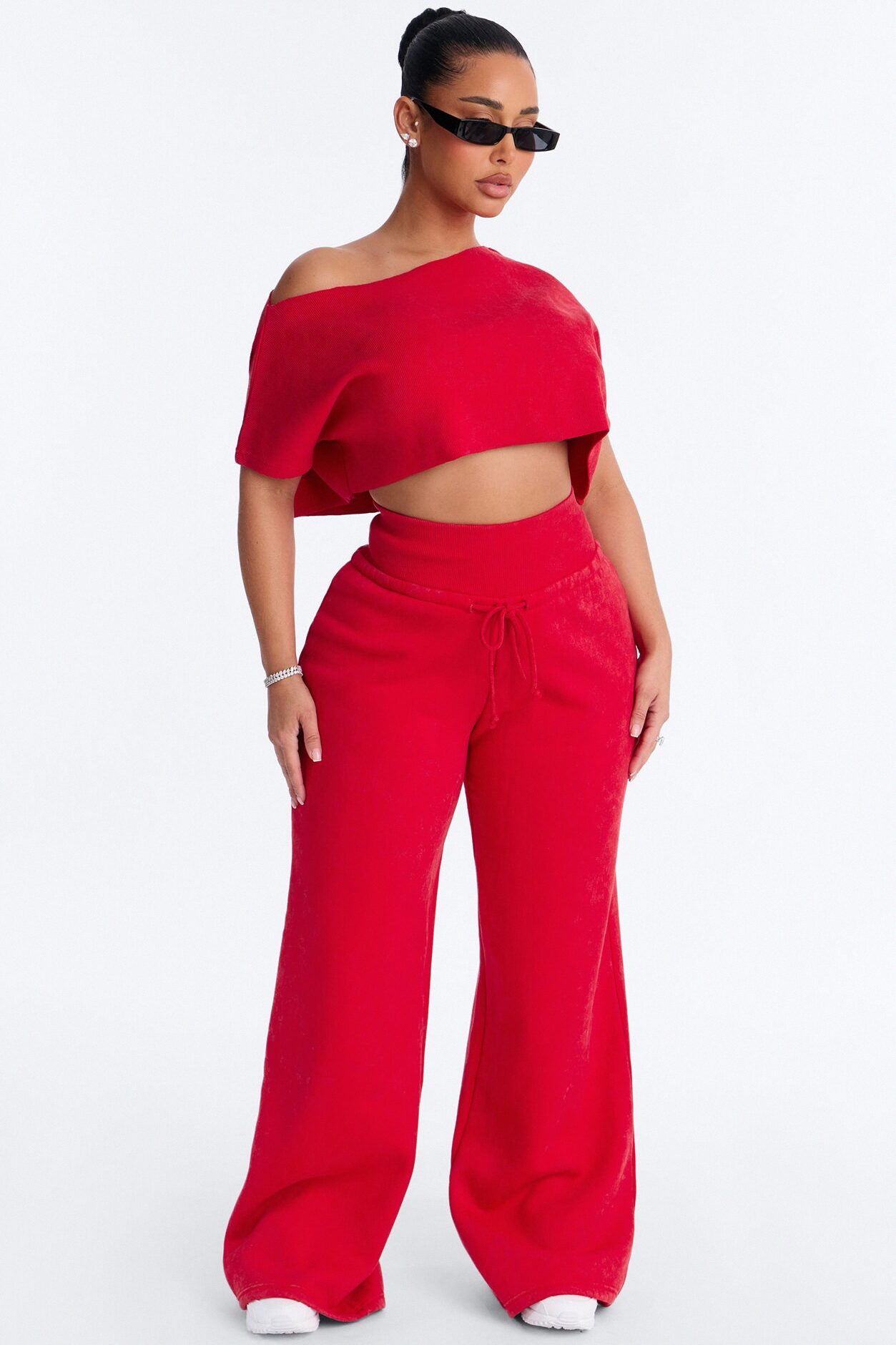Mila Off Shoulder Top And Sweatpant Set - Red