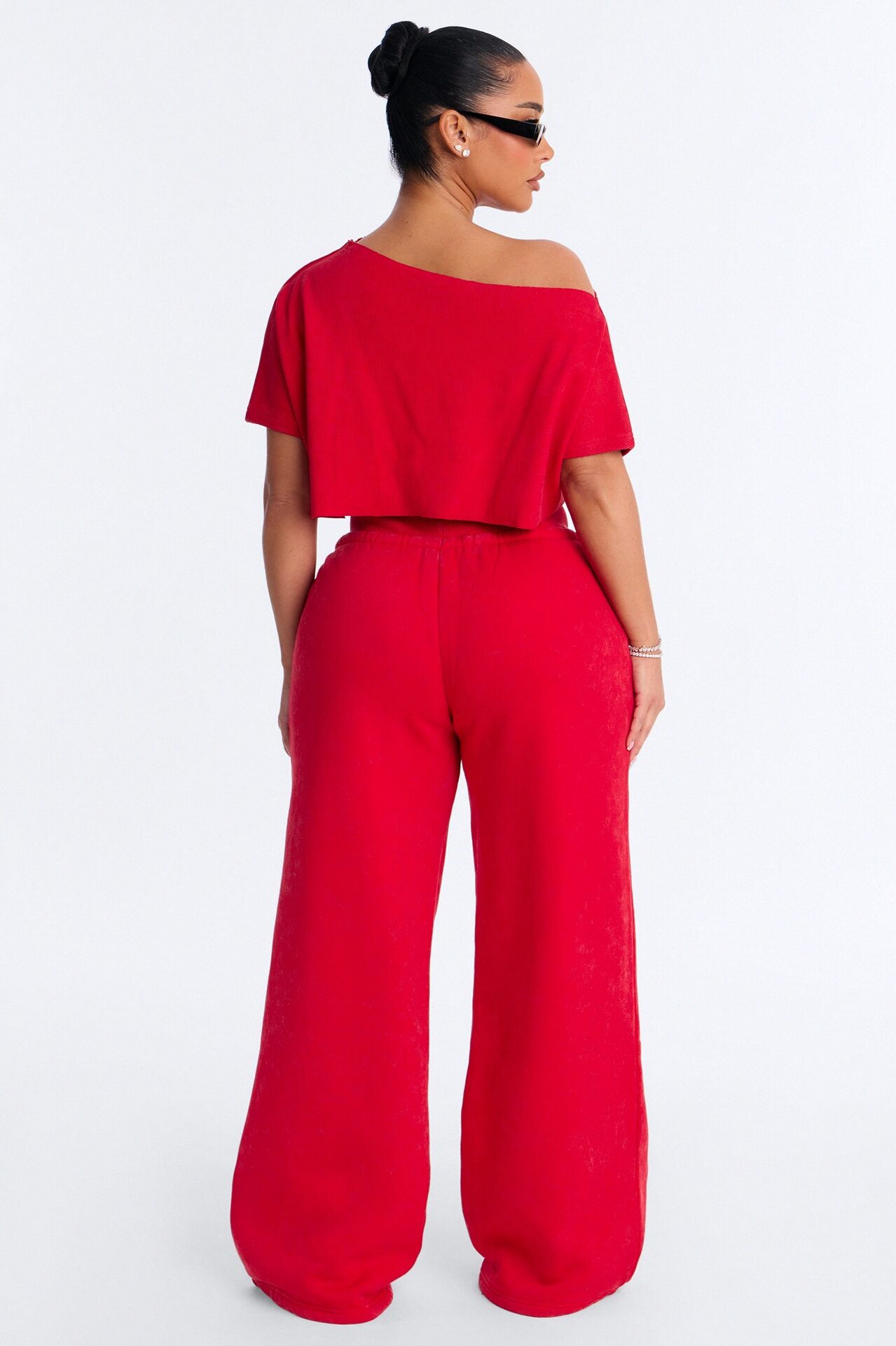 Mila Off Shoulder Top And Sweatpant Set - Red