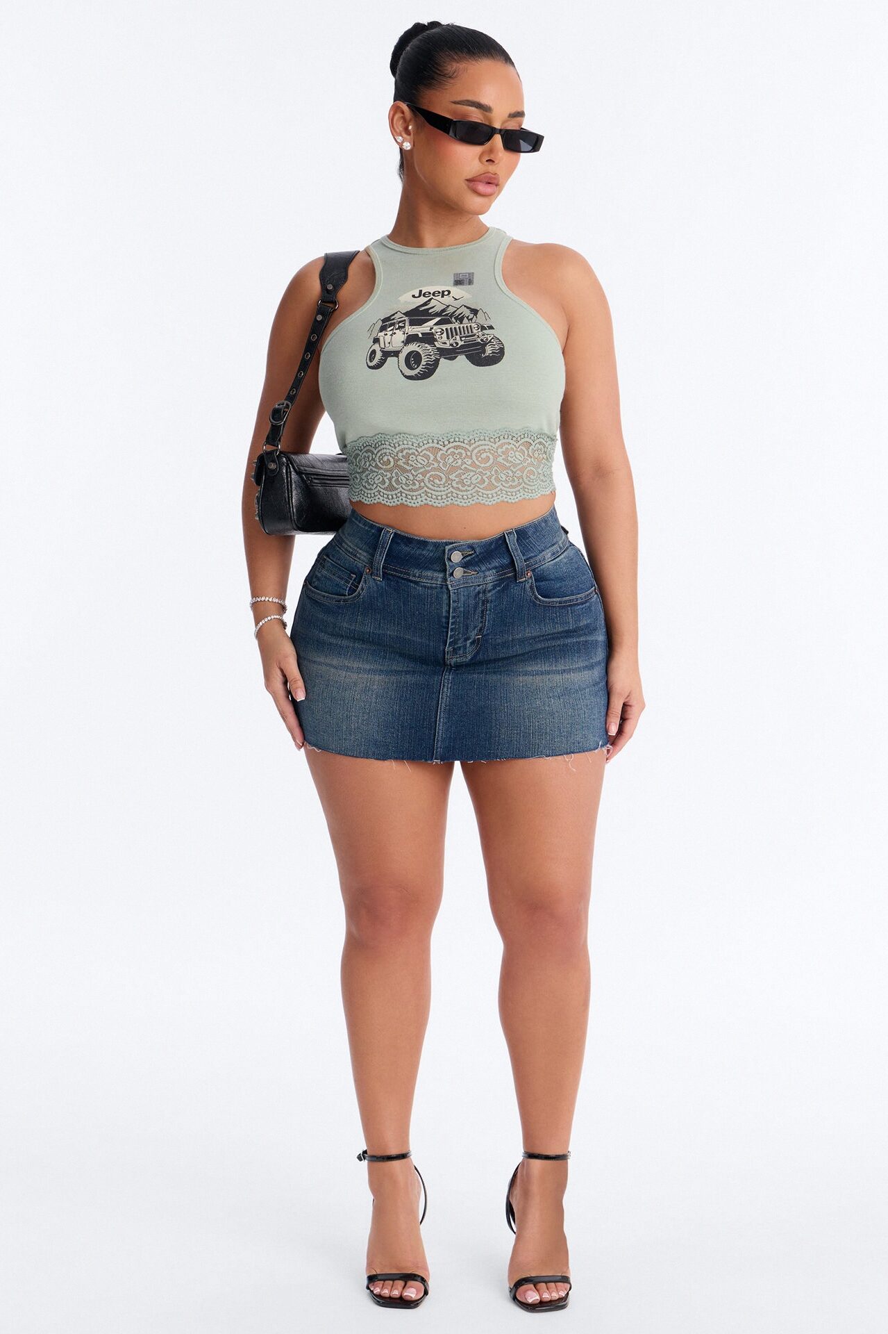 Jeep Lace Trim Muscle Tank - Sage