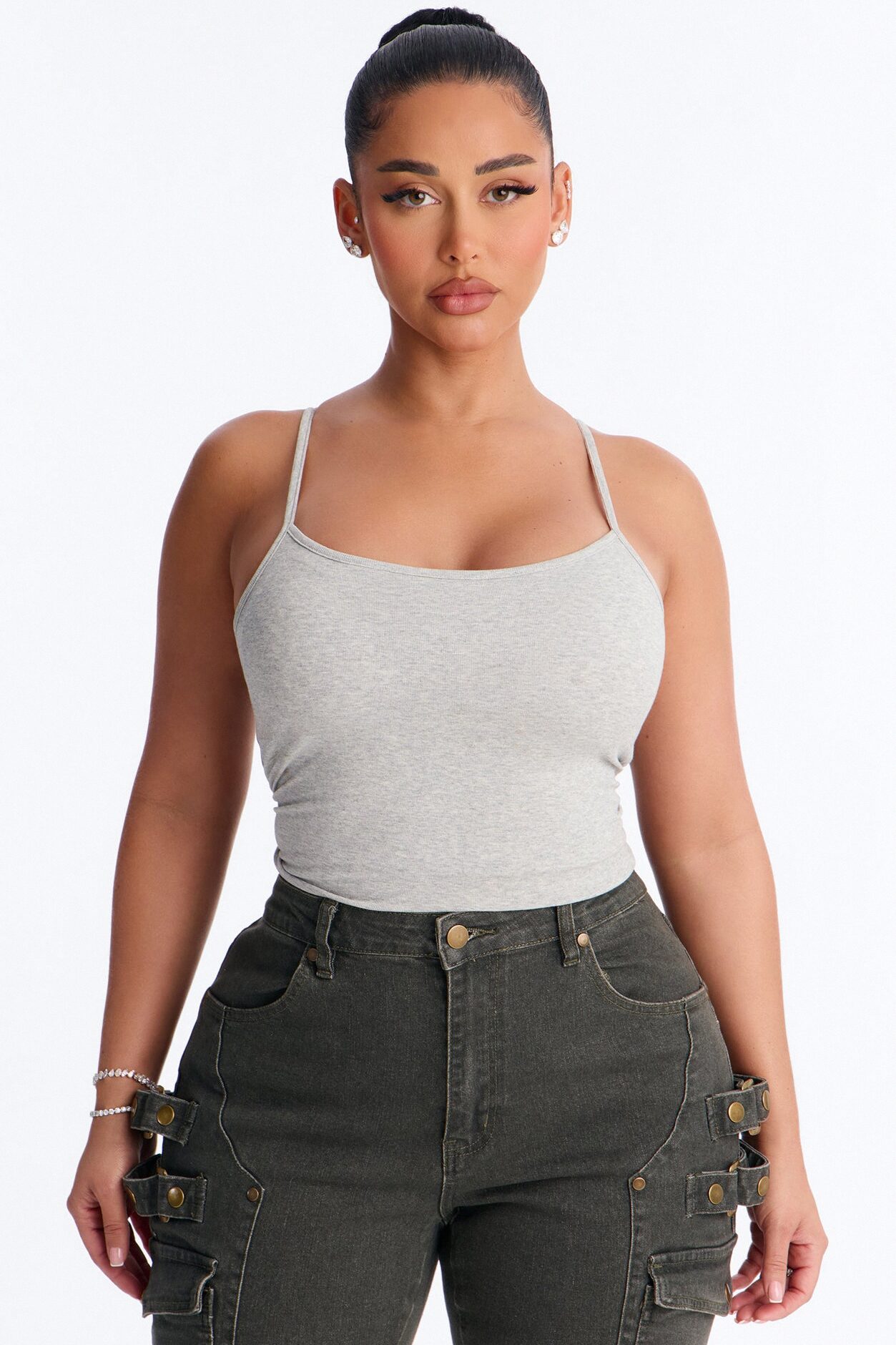 Holly Padded Basic Cami Top - Heather Grey