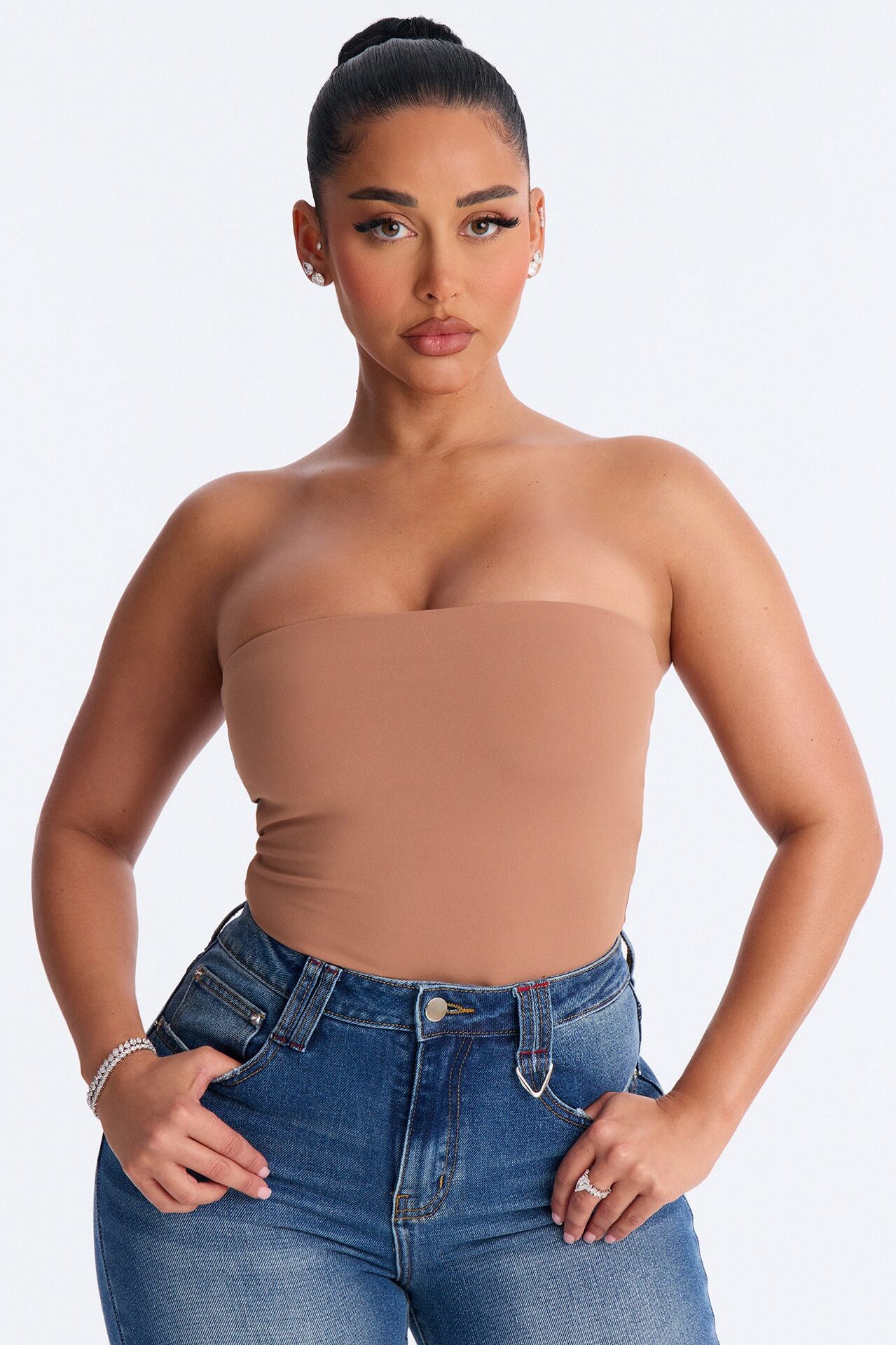 Daisy Double Layer Tube Top Bodysuit - Mocha