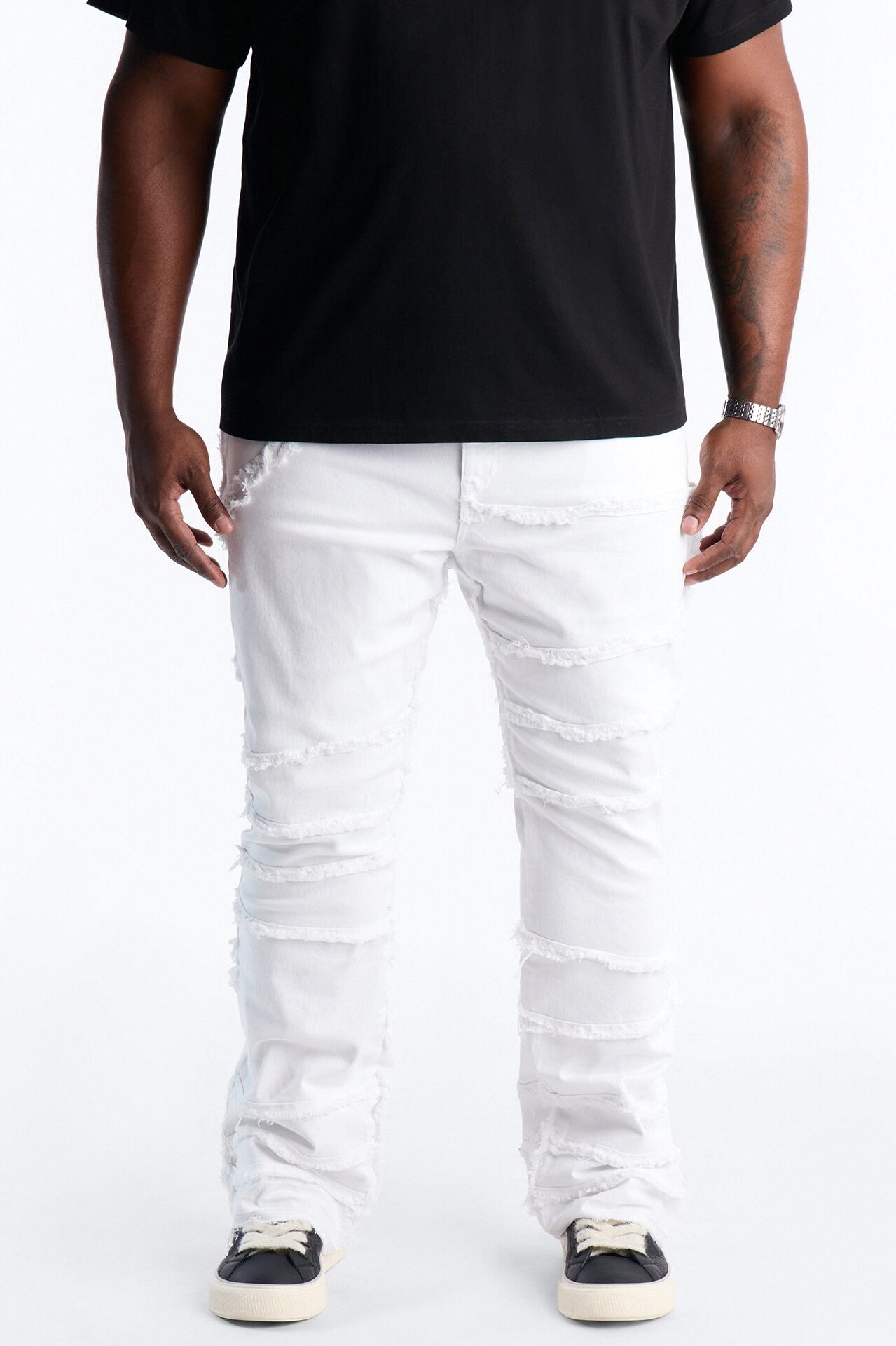 Stacked Skinny Flare Fray It Up Jean - White