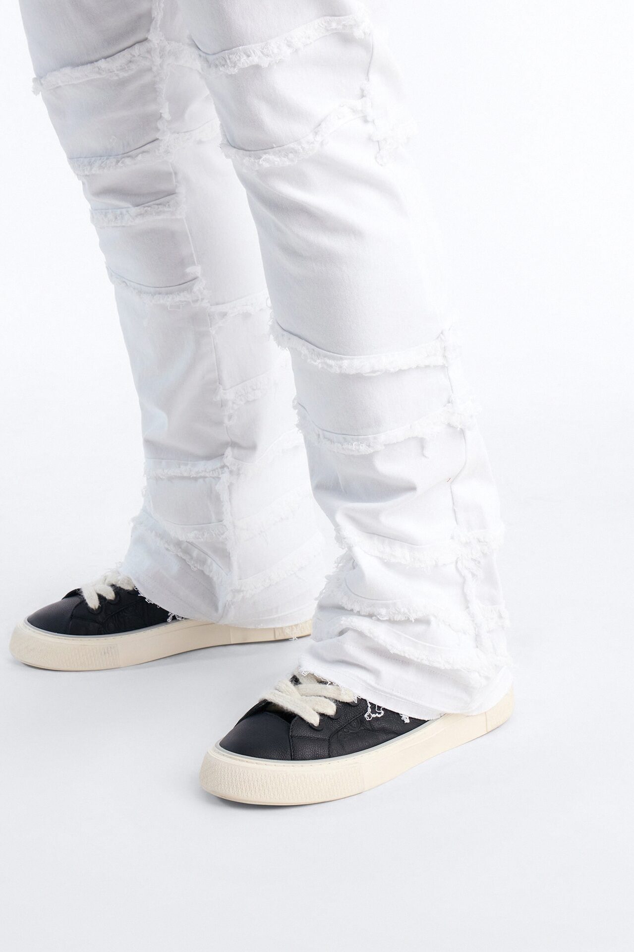 Stacked Skinny Flare Fray It Up Jean - White