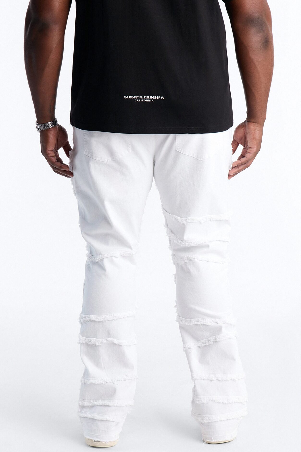 Stacked Skinny Flare Fray It Up Jean - White