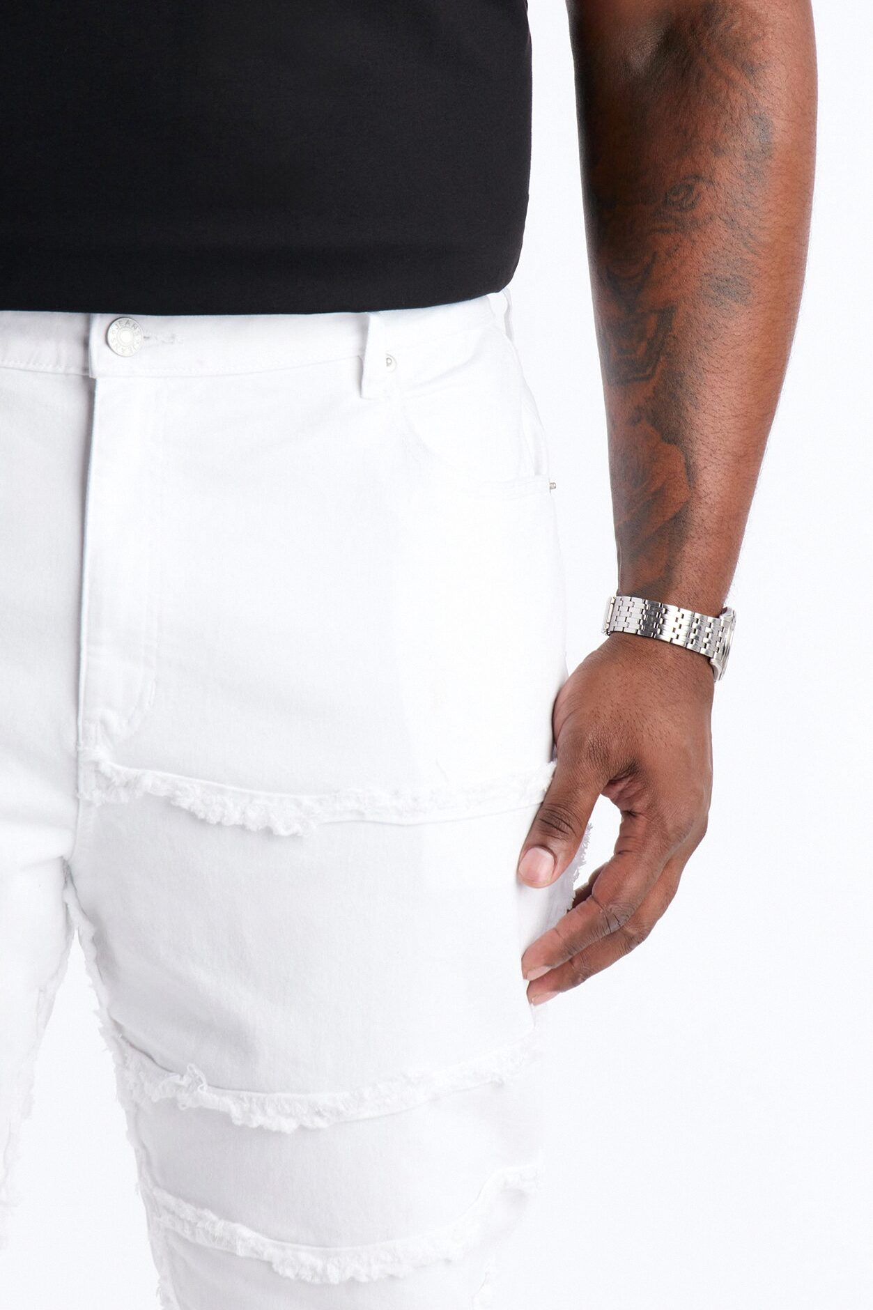 Stacked Skinny Flare Fray It Up Jean - White