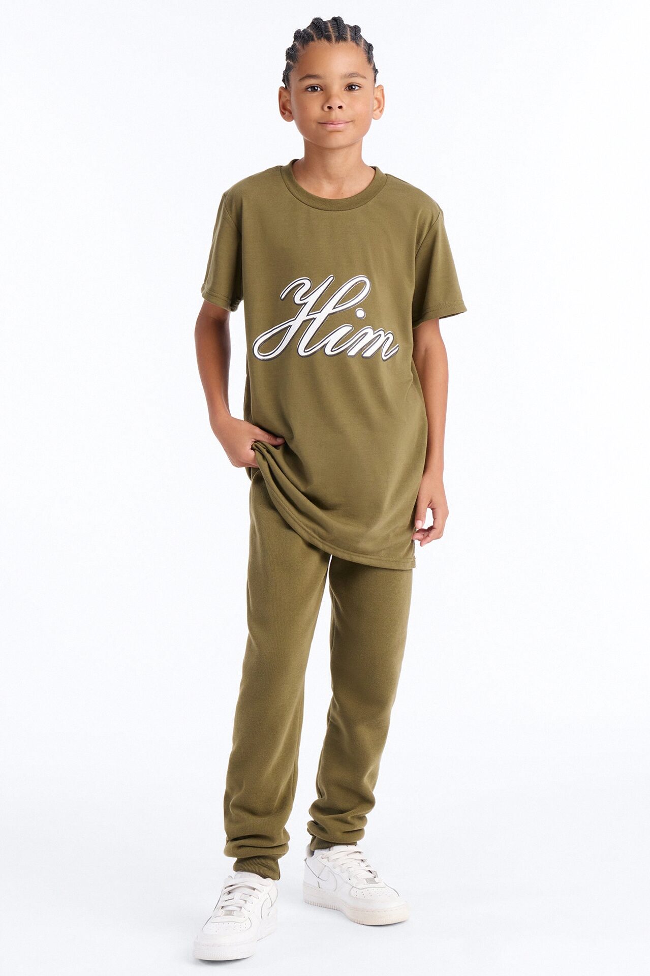 Mini Him Doing Big Things Jogger Pant Set - Olive/combo