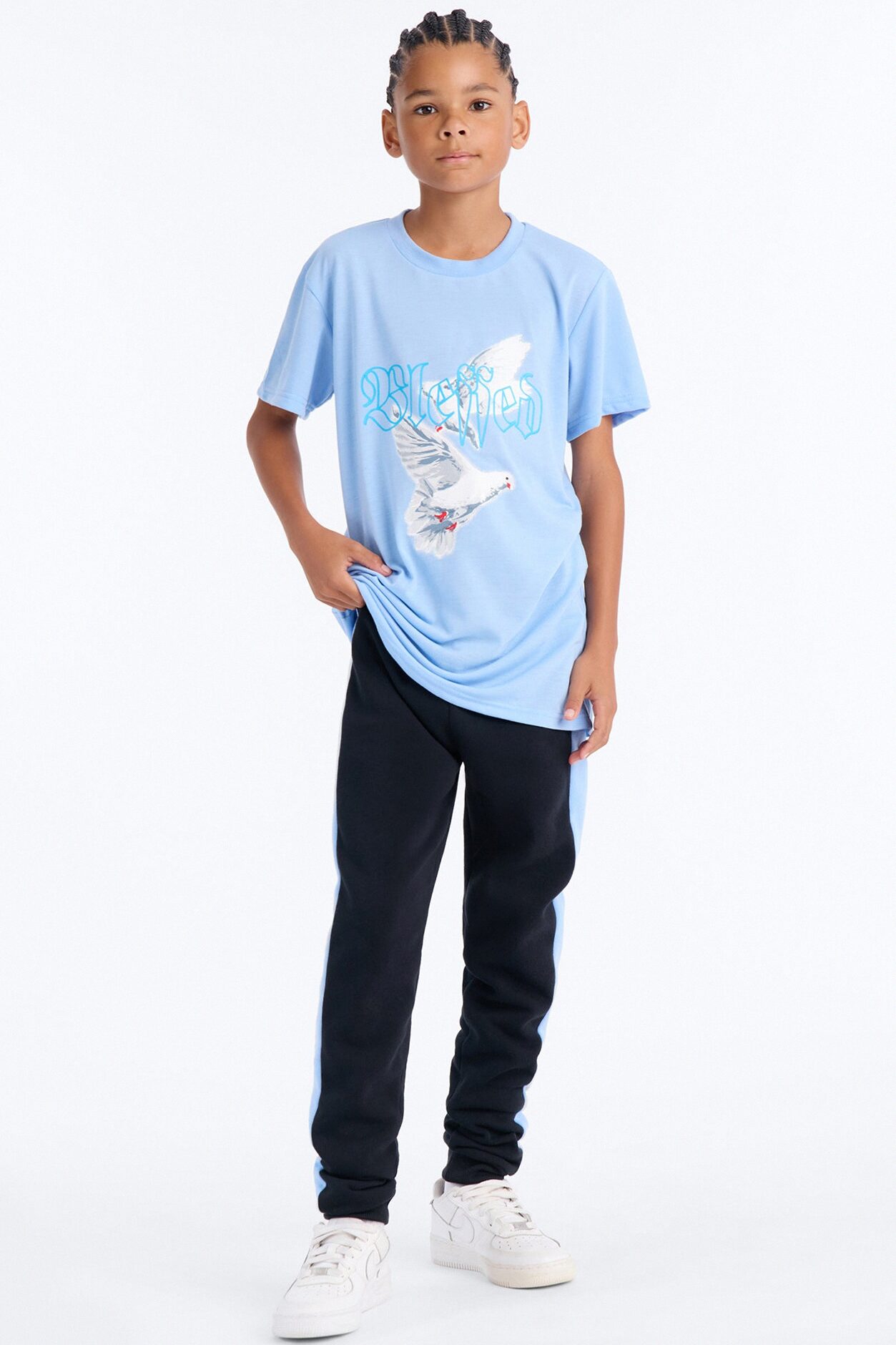 Mini Blessed As Usual Jogger Pant Set - Blue/combo