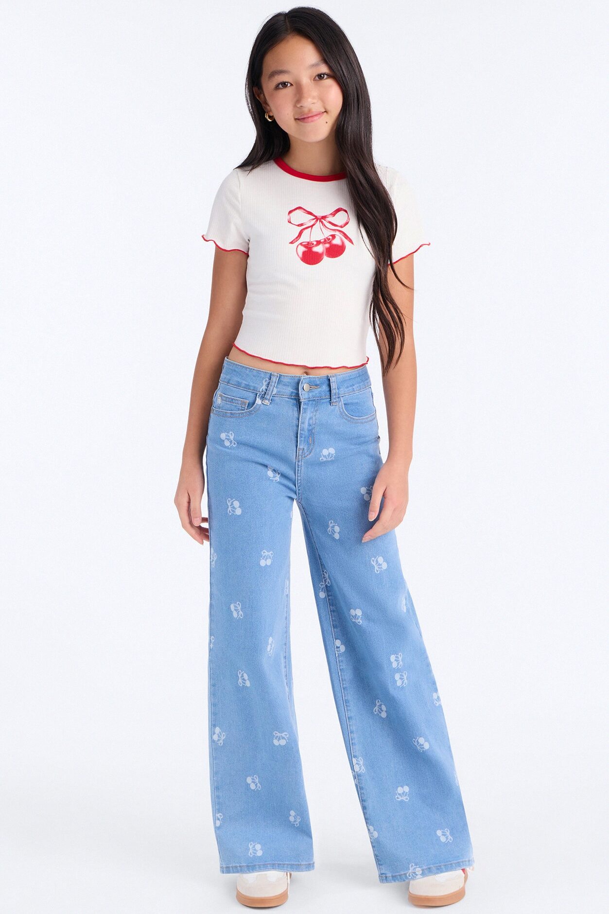 Mini Cherry On Top Wide Leg Jeans - Light Wash