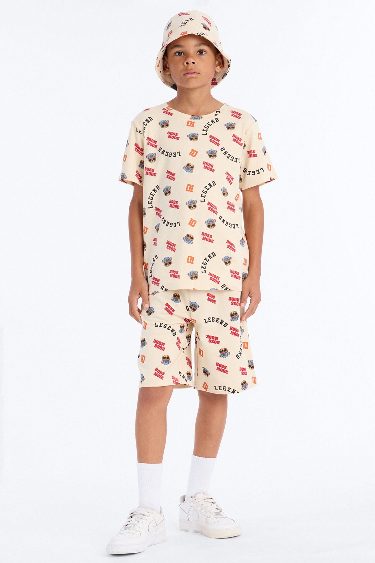 Mini Boss Mode Legend Short Set With Bucket Hat - Cream