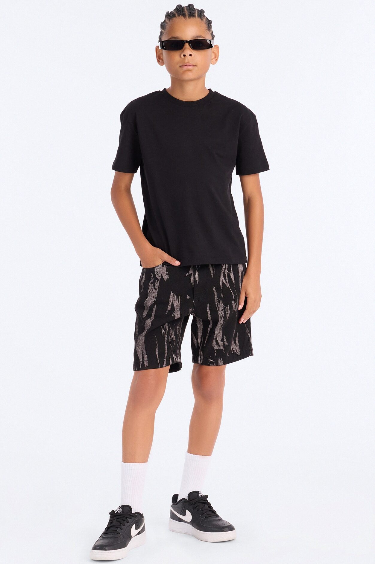 Mini Relaxed Blackout Stripes Denim Short - Black/White