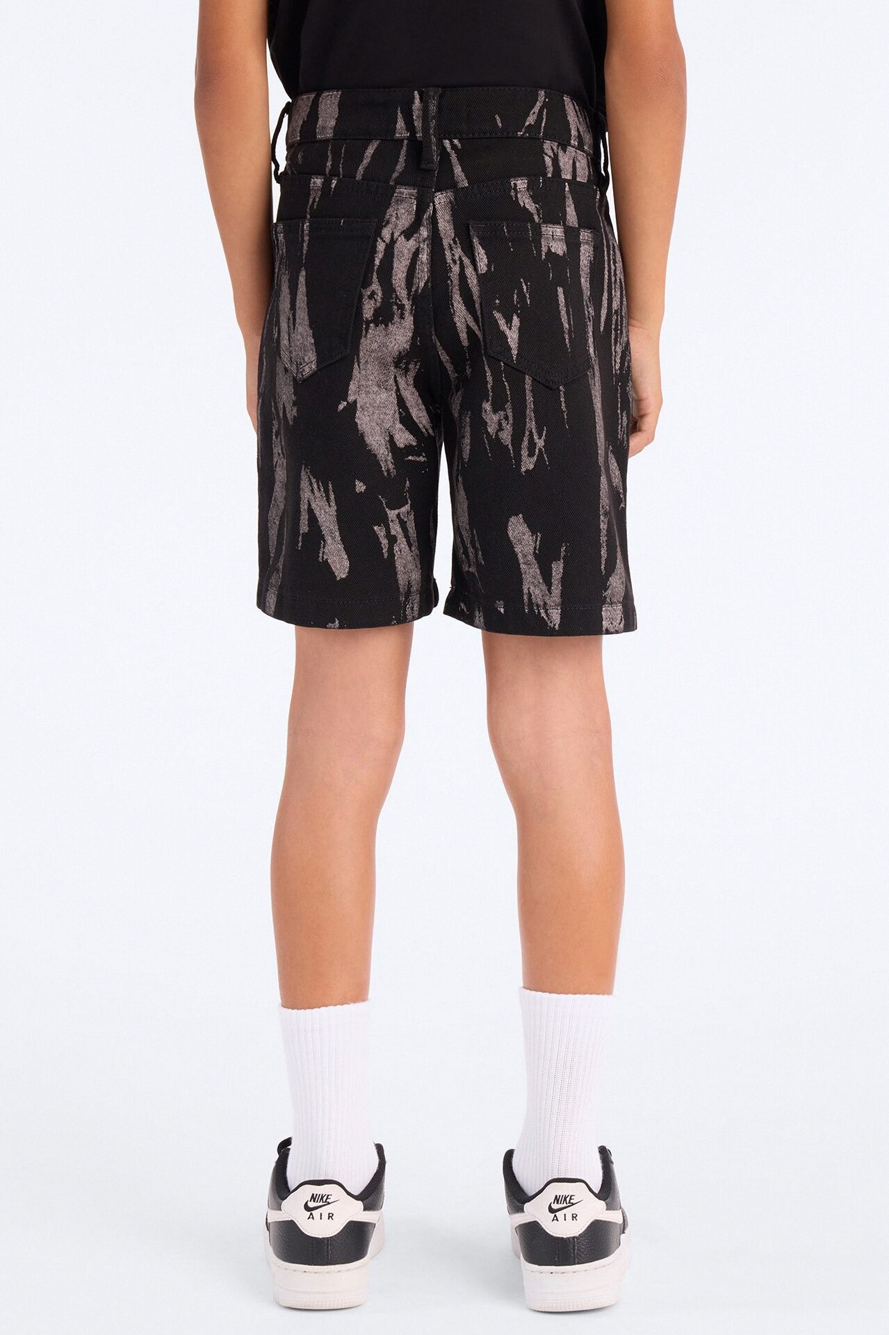 Mini Relaxed Blackout Stripes Denim Short - Black/White