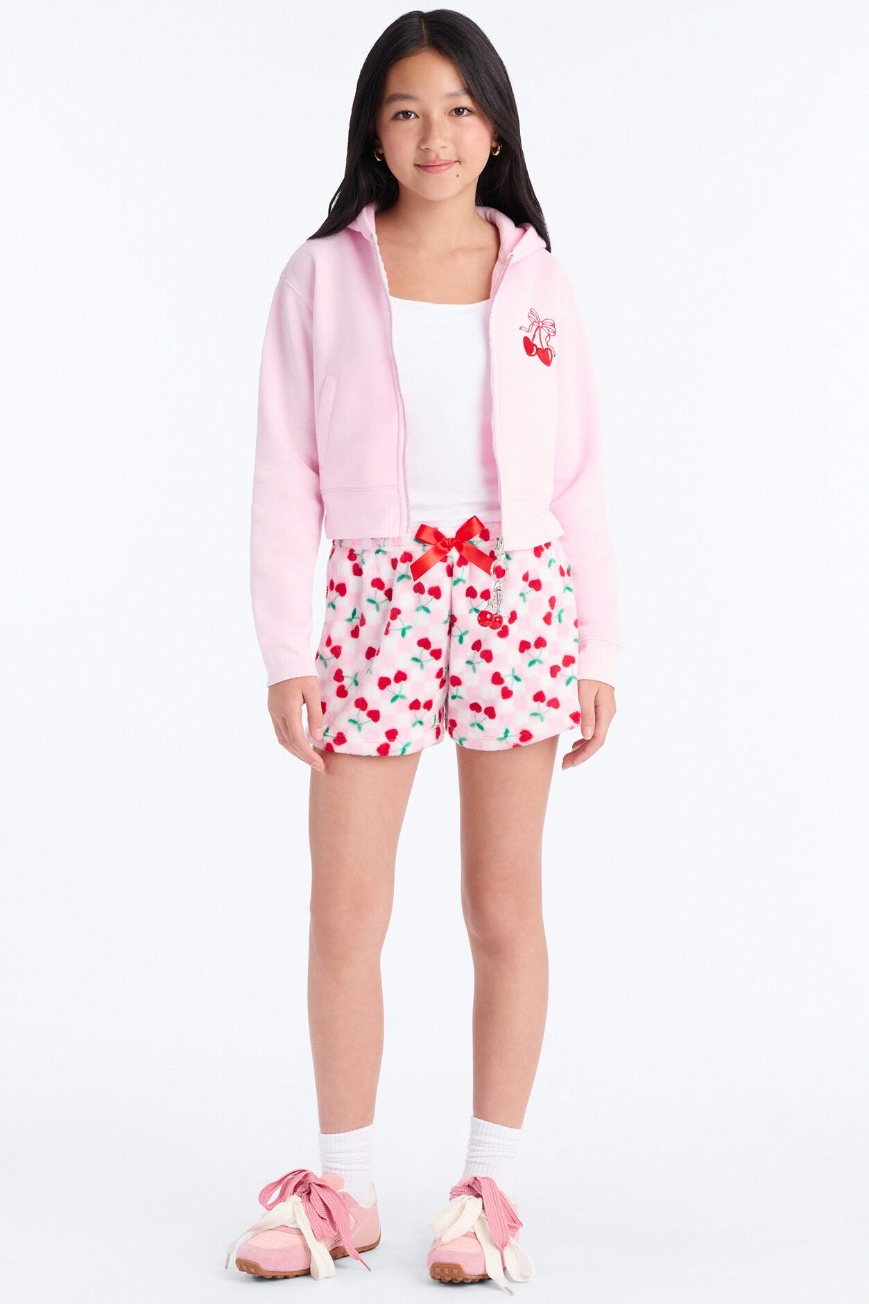 Mini Charming Cherries Short Set - Pink/combo